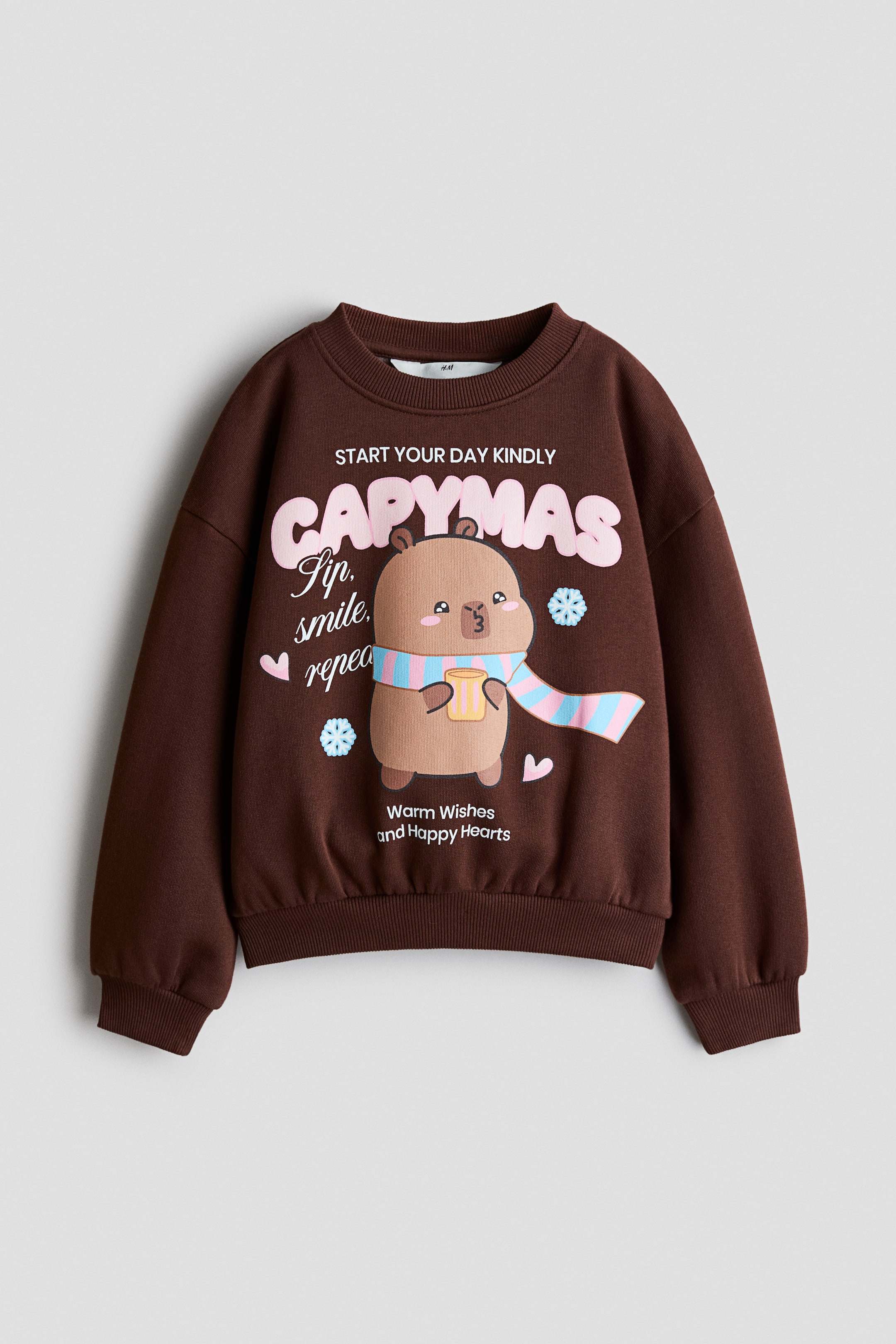 View larger image: Oversized print-motif sweatshirt - Dark brown/CapyFun - Kids | H&M 1