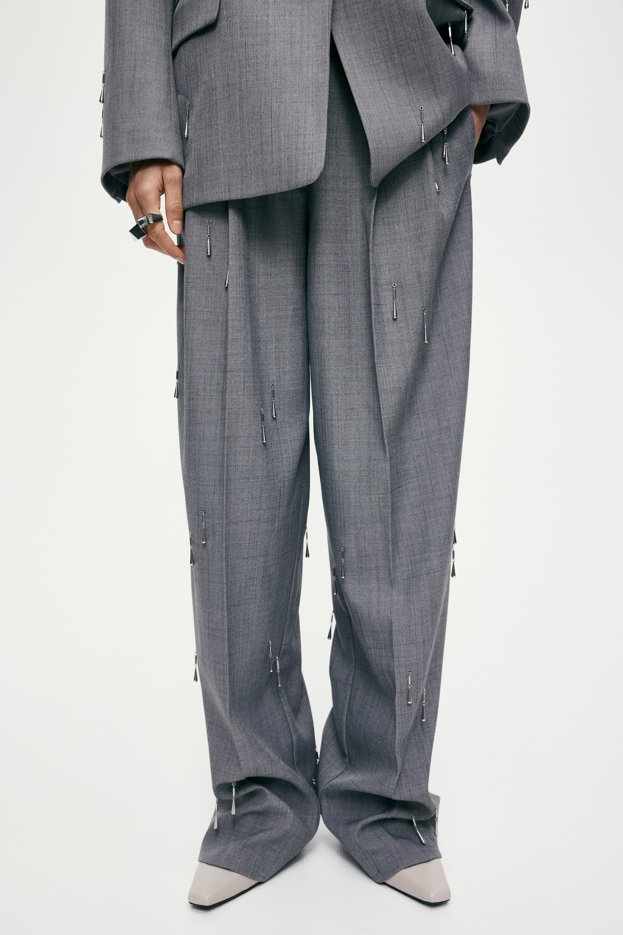View larger image: Bead-embellished trousers - Grey - Ladies | H&M MY 2