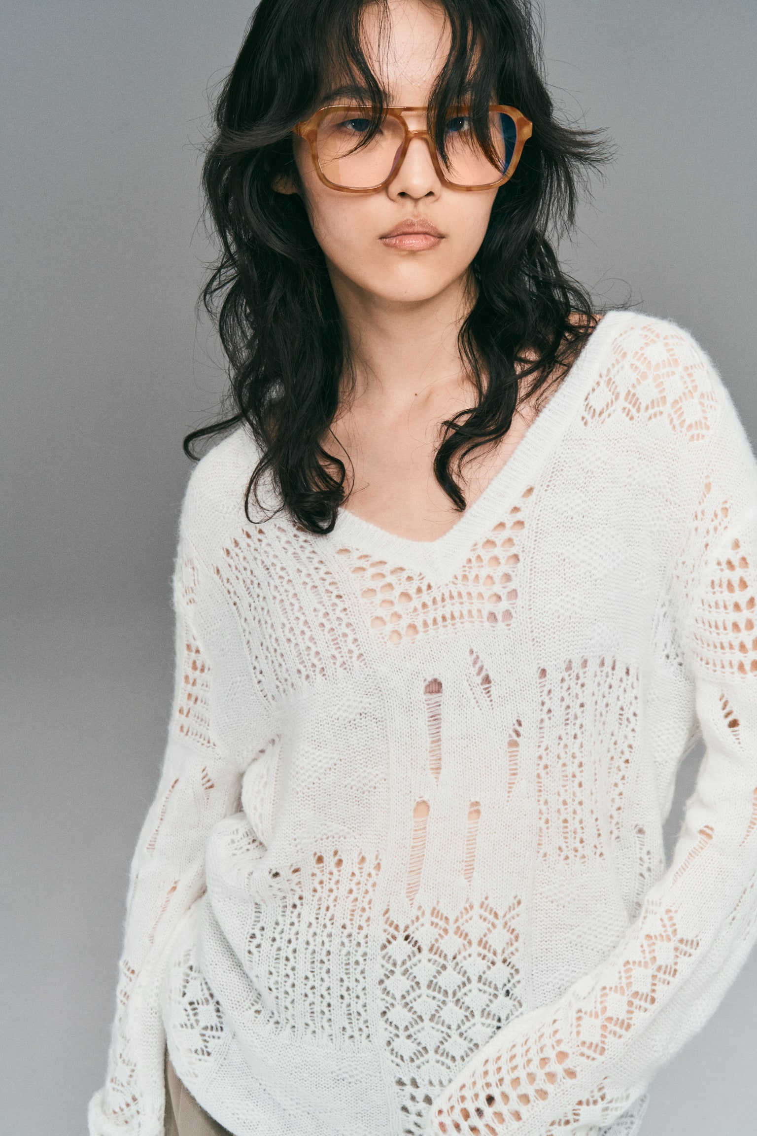 포인텔 니트 V넥 탑 - 화이트 - 4