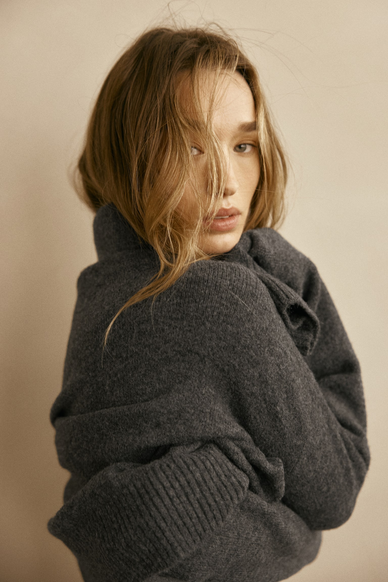 Cable-knit polo jumper - Dark grey marl/Dusty beige/Beige/Light grey marl/Beige - 4