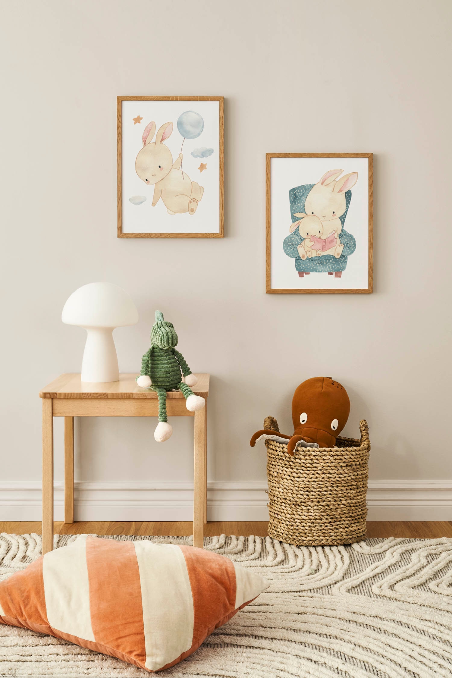 Bedtime Flying Bunny Poster - Gelb/blau