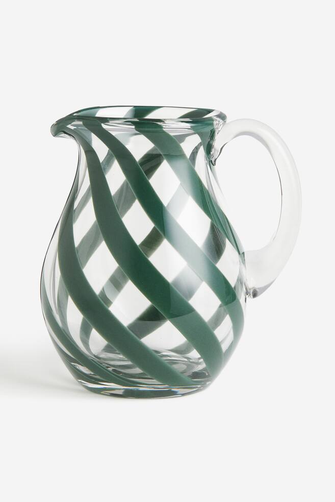 Glass jug - Green/Striped/Brown/Patterned - 1