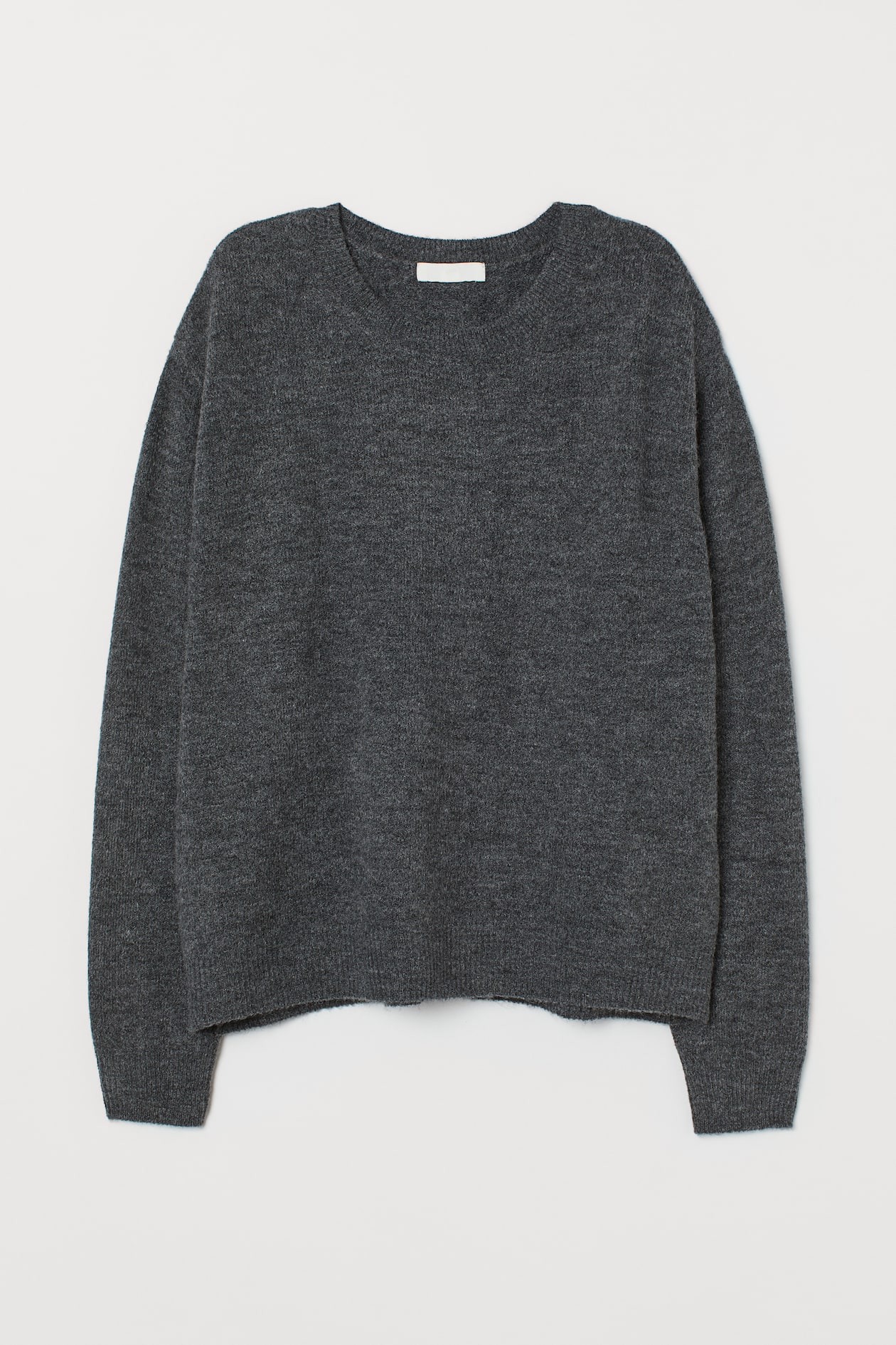 Fine-knit Sweater - Round Neck - Long sleeve - Dark gray melange ...