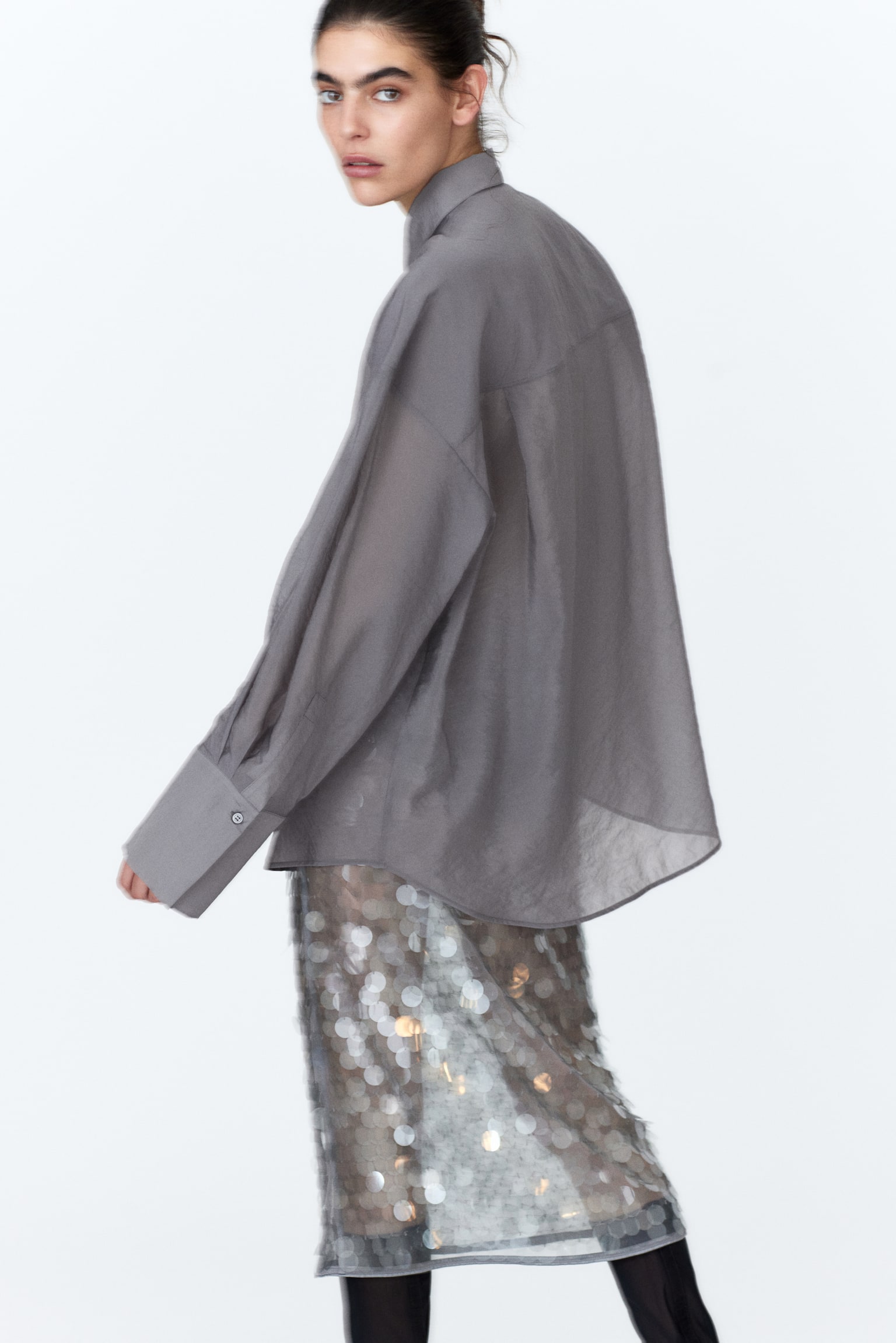 Oversized organza shirt - Grey - 6