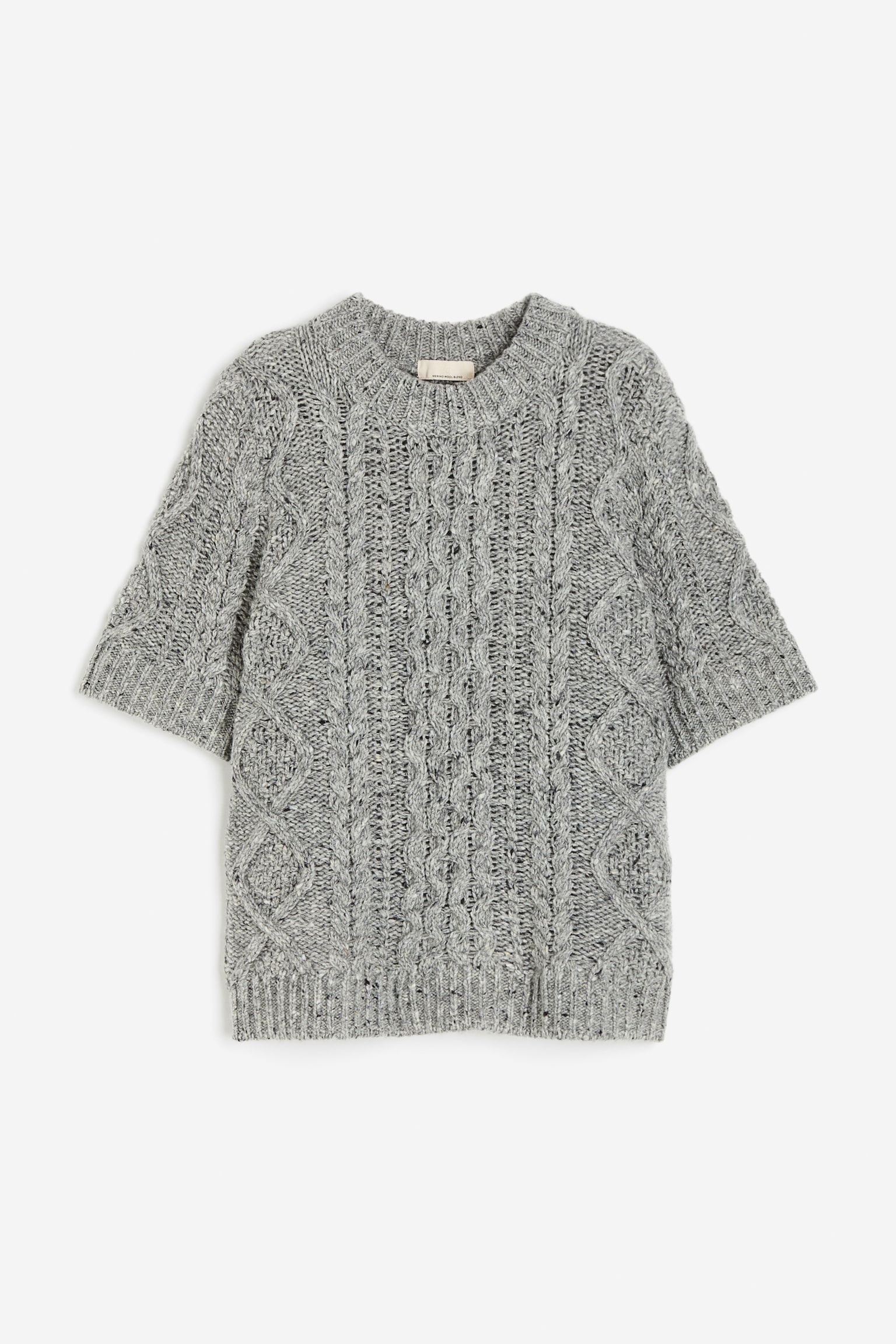 Wool-blend cable-knit jumper - Grey marl/Light beige - 1