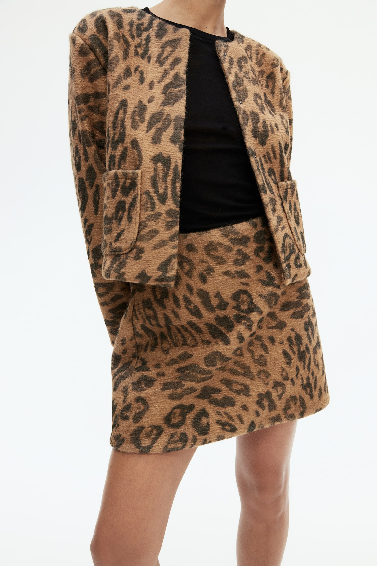 Knitted mini skirt - Dark beige/Leopard print - 5