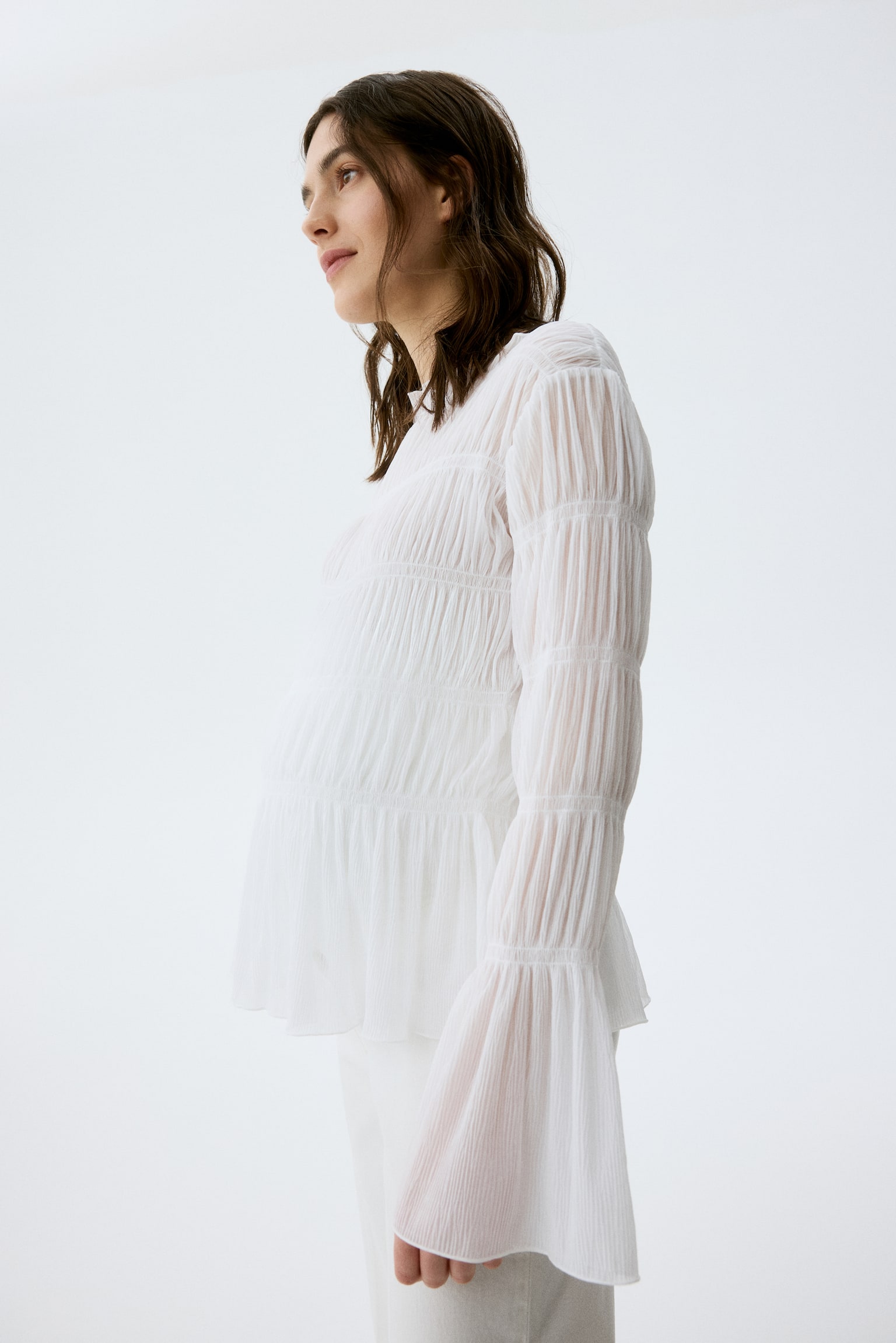 MAMA Gesmoktes Shirt mit U-Boot-Ausschnitt - Weiss/Schwarz - 6
