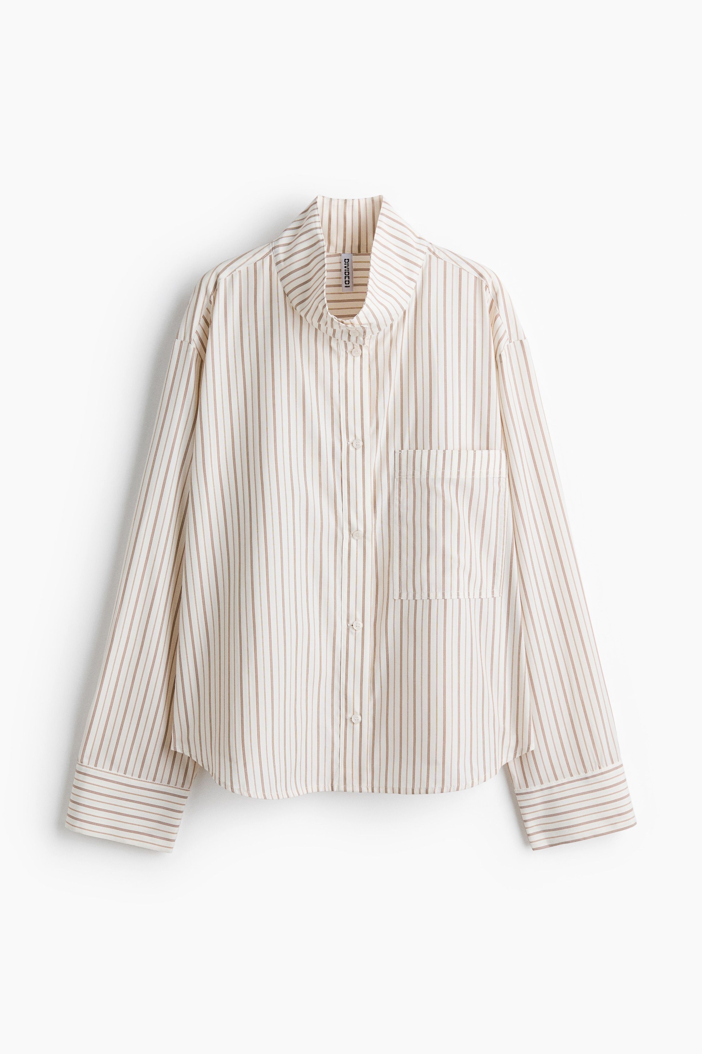 Camicia oversize con collo alto - Bianco/righe