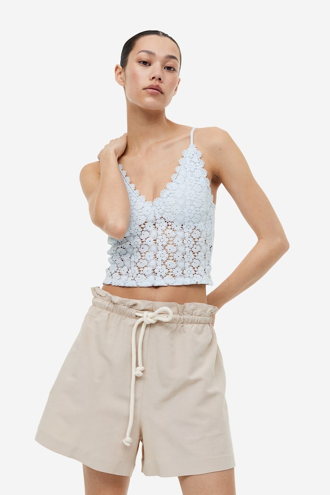 Cropped lace top - Light blue/Black/Light beige/Yellow - 1