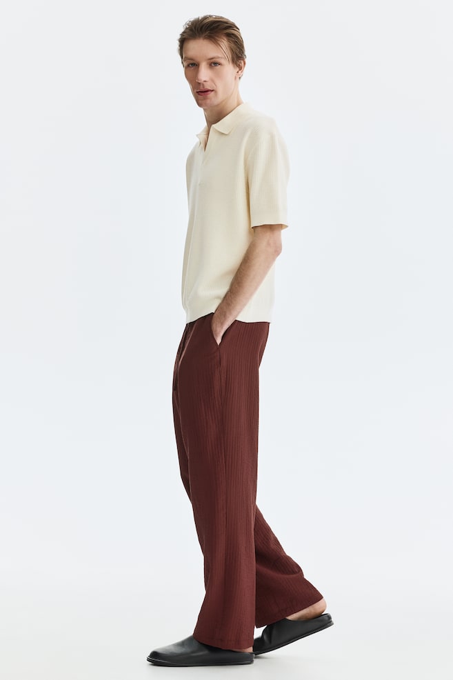 Bluză polo tricotată cu torsade Regular Fit - Crem/Maro-închis/Bej-închis - 5
