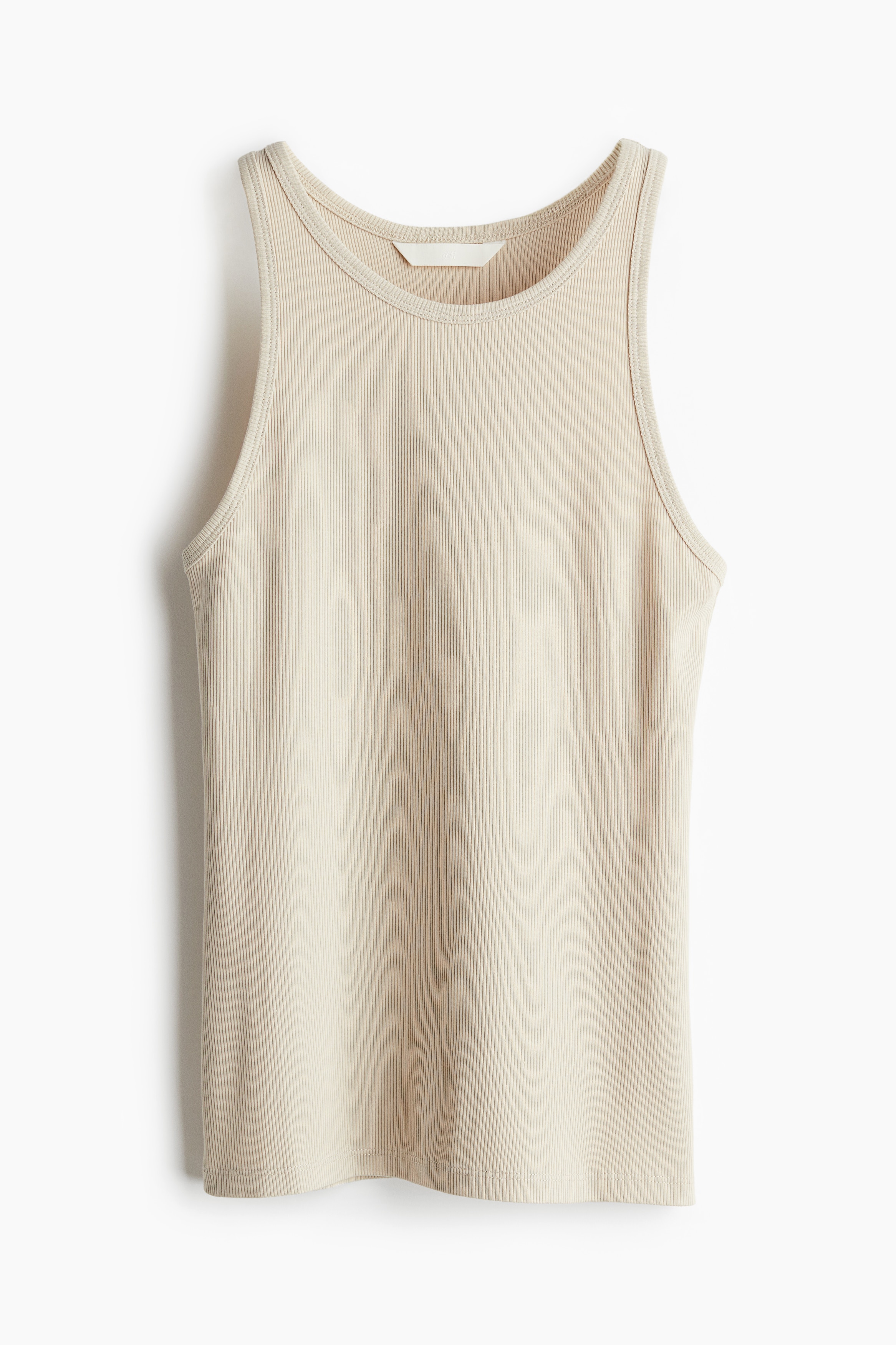 Ribbed Tank Top - Round Neck - Sleeveless - Light beige - Ladies  