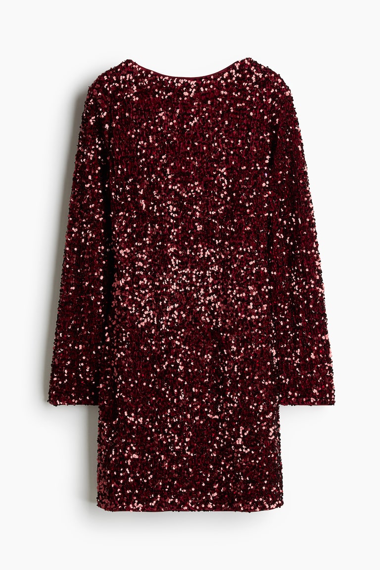 Women's Dark red MAMA Sequined Dress with Low-Cut Back | H&M US