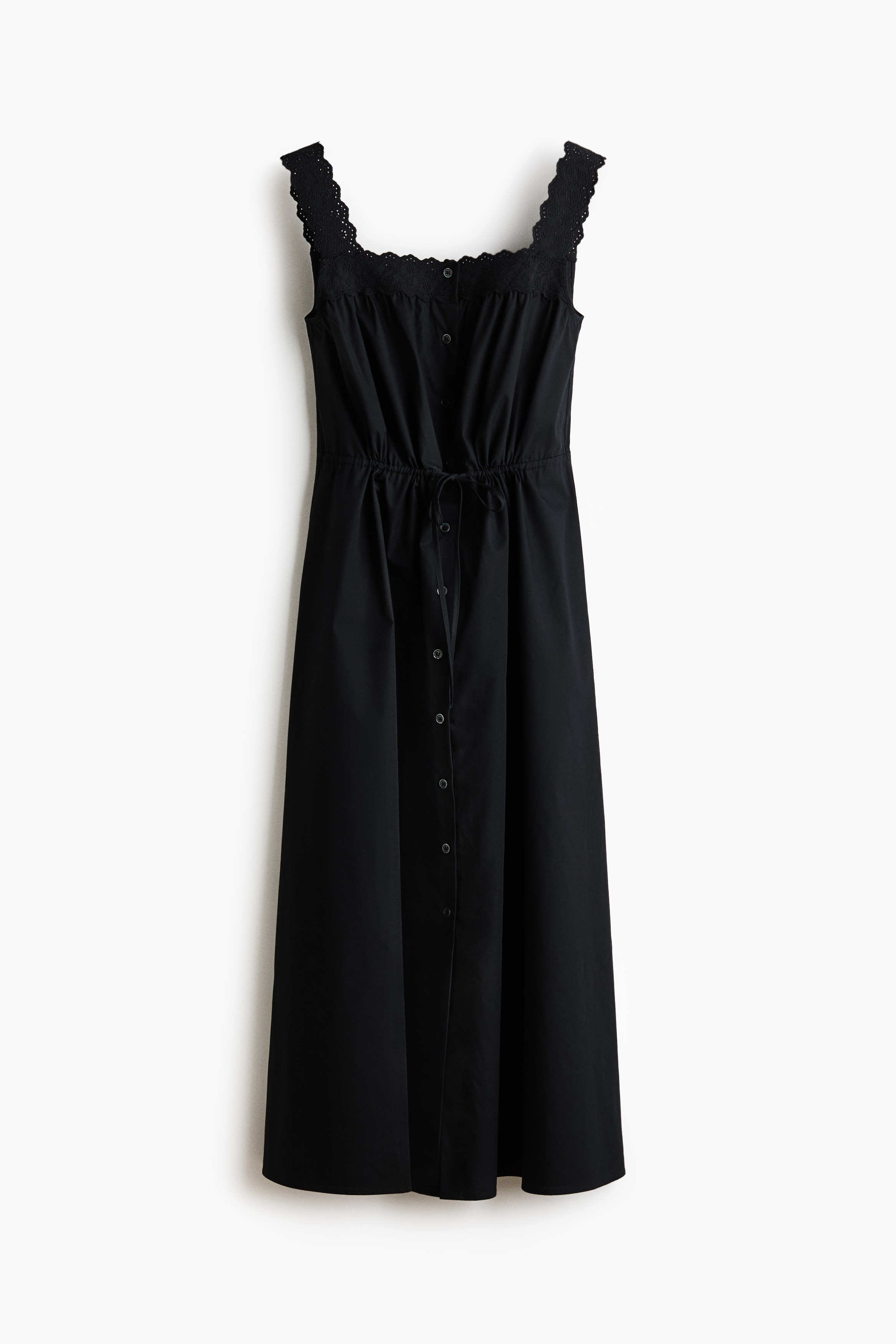 Drawstring-detail poplin dress - 블랙/화이트/라이트 블루
