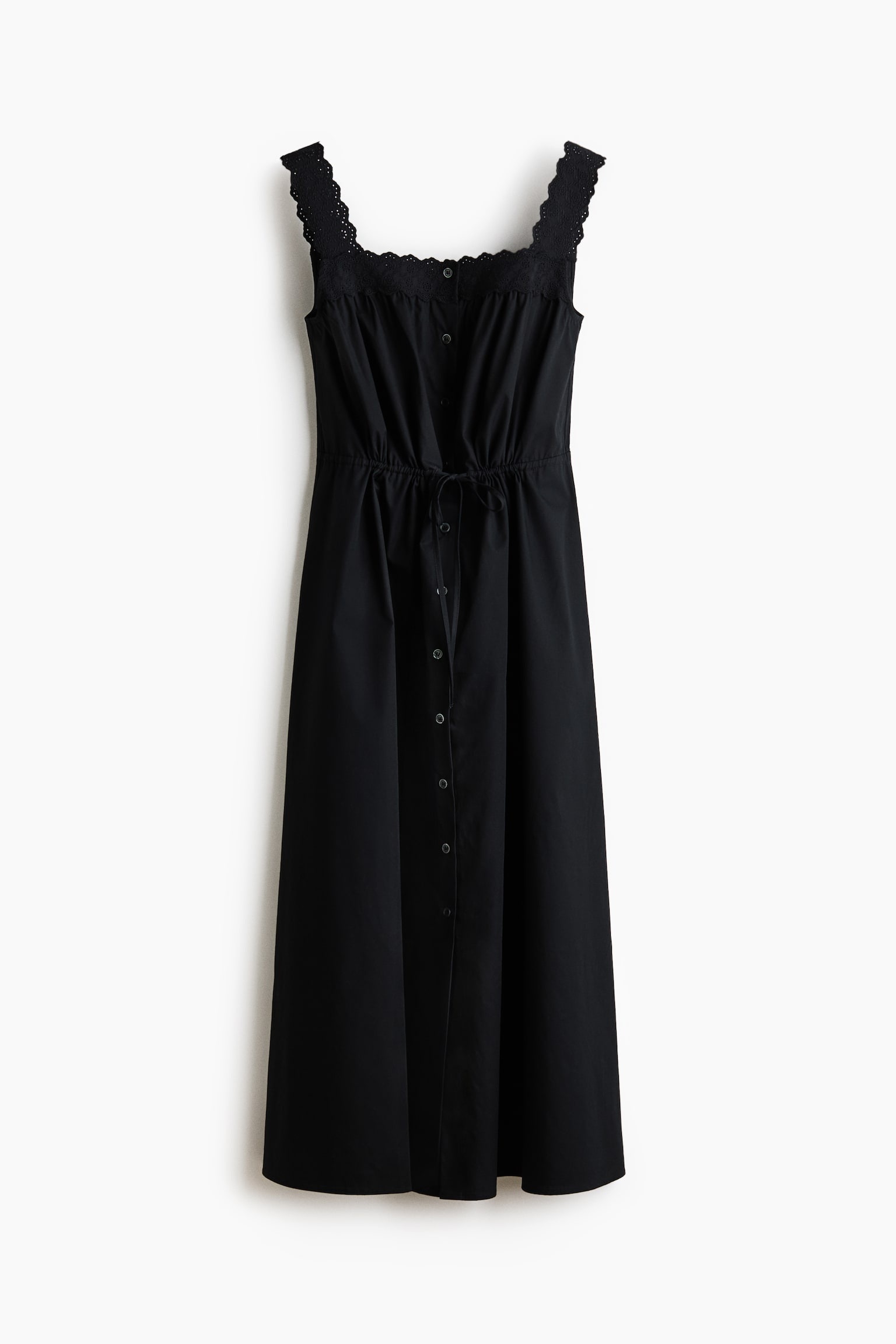 Drawstring Detail Poplin Dress - Black/White/Light blue - 1