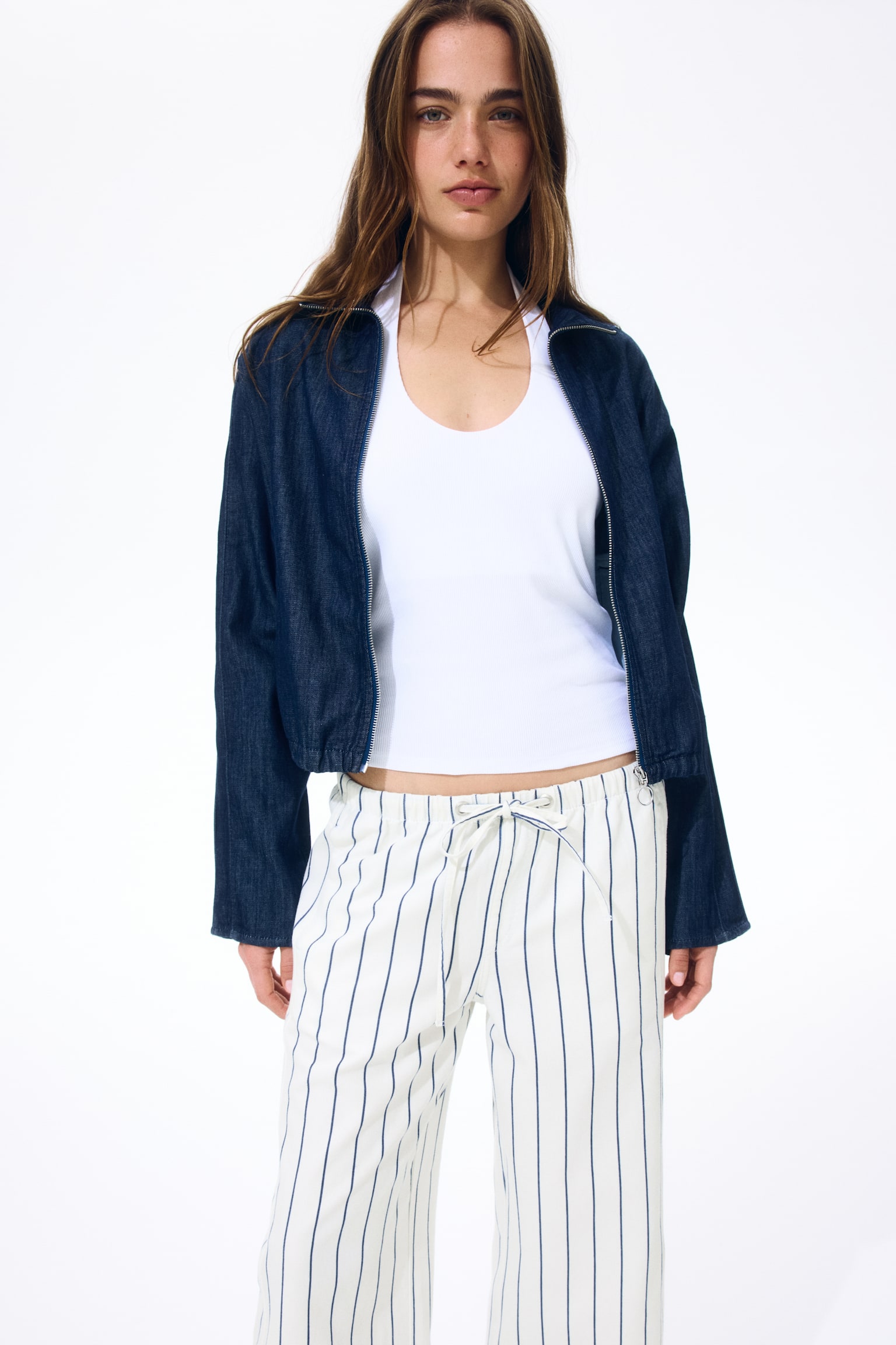 Женские джинсы H&M Denim Drawstring, цвет: Кремовый / Полосатый — фото 3