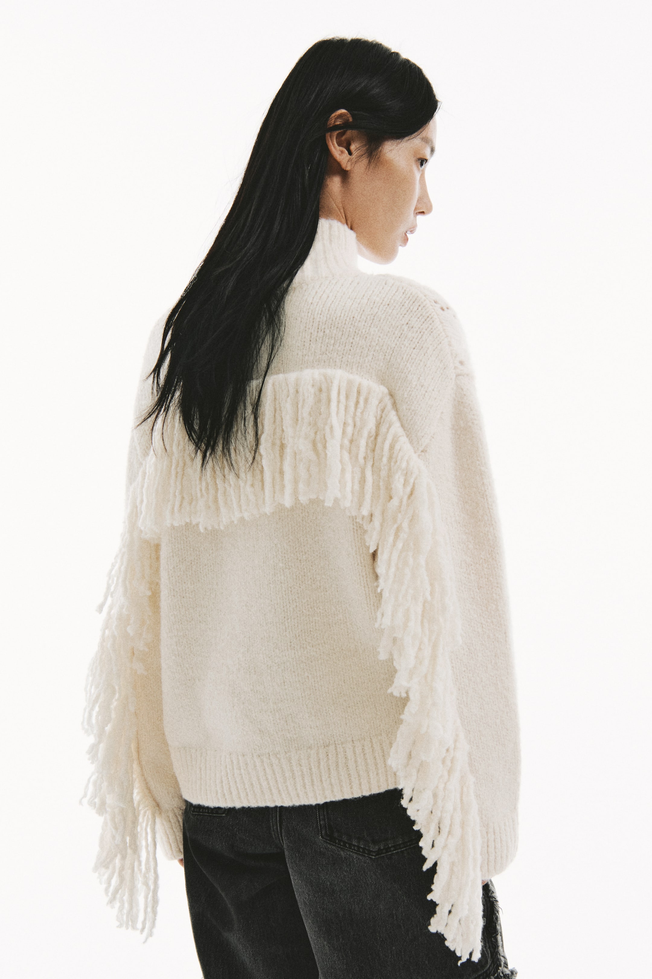 拡大画像を表示: フルジップ フリンジカーディガン - ライトベージュ - レディース | H&M JP 3