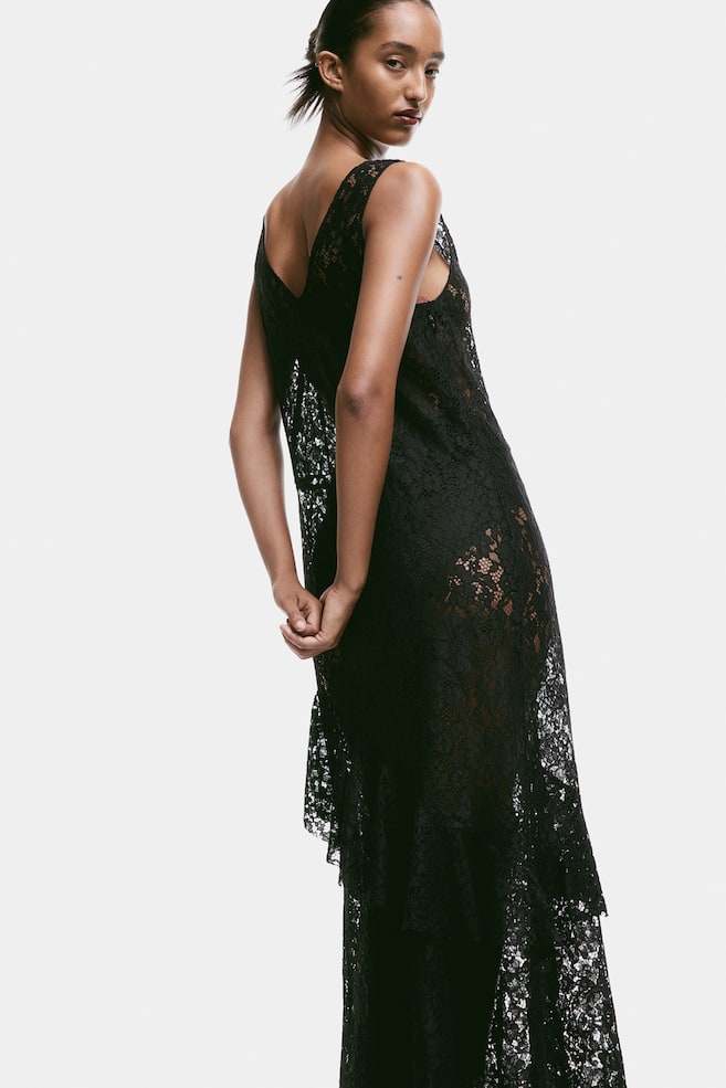 Flounced lace dress - Black - 3