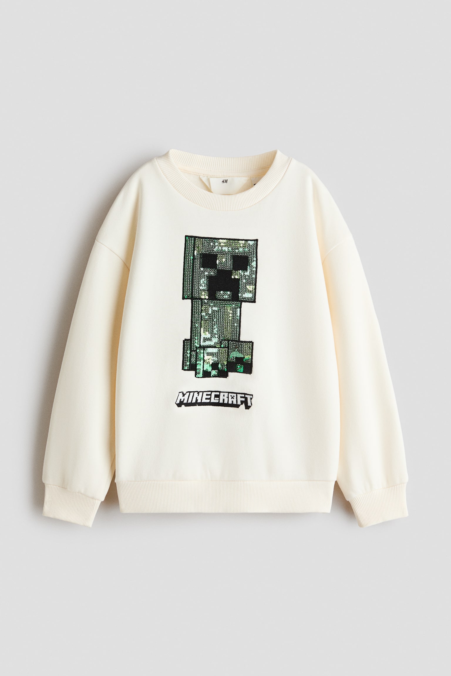 Reversible-sequin sweatshirt - Cream/Minecraft