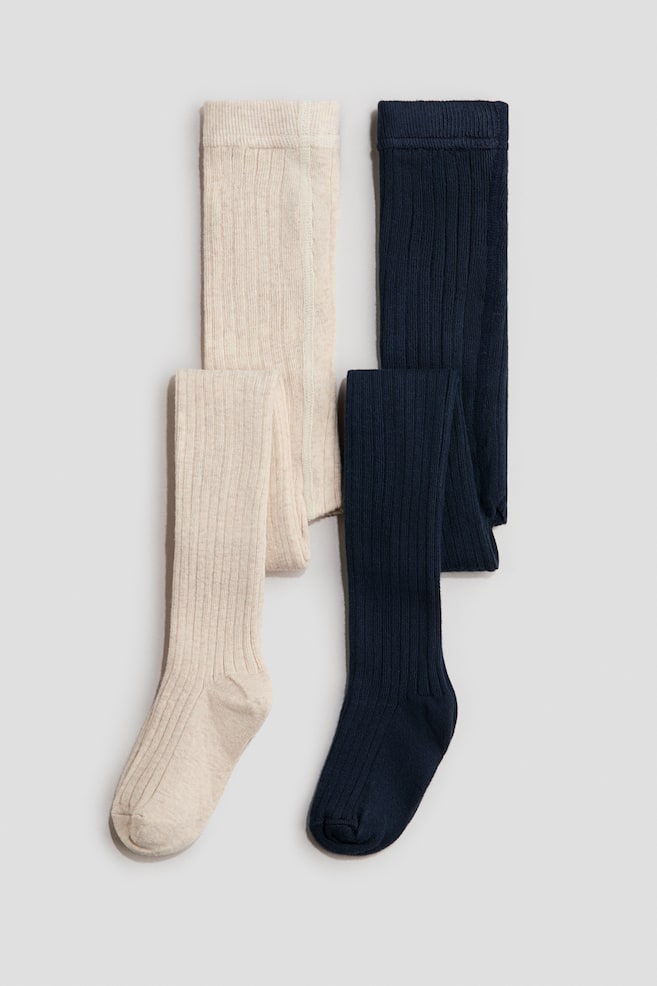 2er-Pack Strumpfhosen in Rippstrick - Hellbeige/Marineblau/Braun/Hellbeige/Cremefarben/Mattrosa/Dunkelgrau/Hellbeige/Rosa/Marineblau - 1