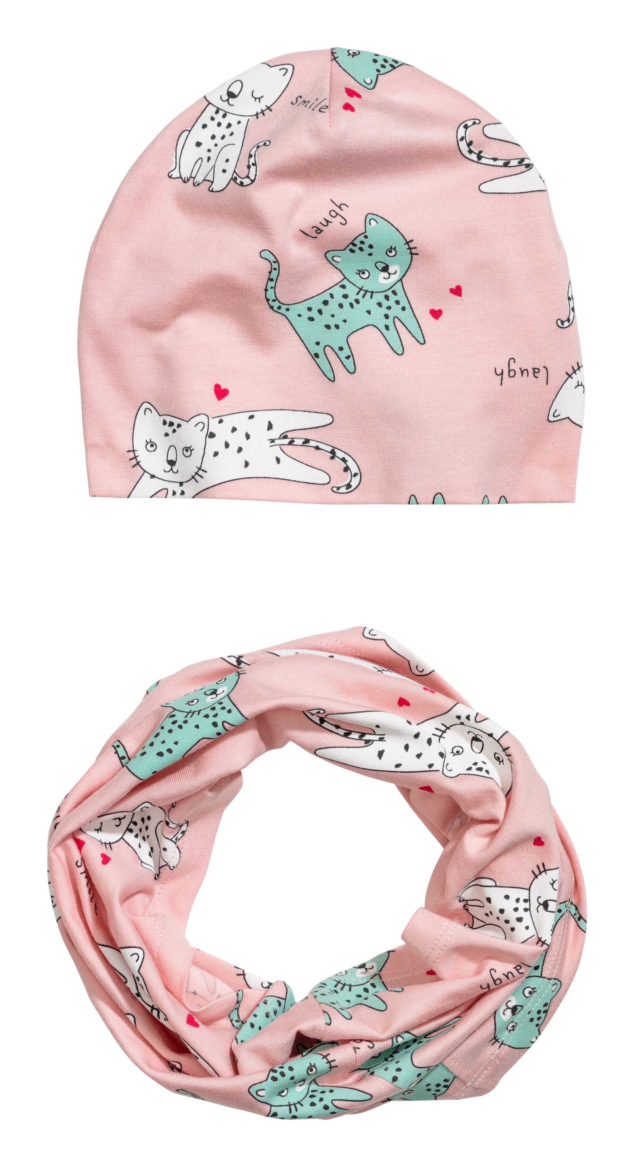 View larger image: Hat and tube scarf - Light pink/Cats - Kids | H&M GB 1