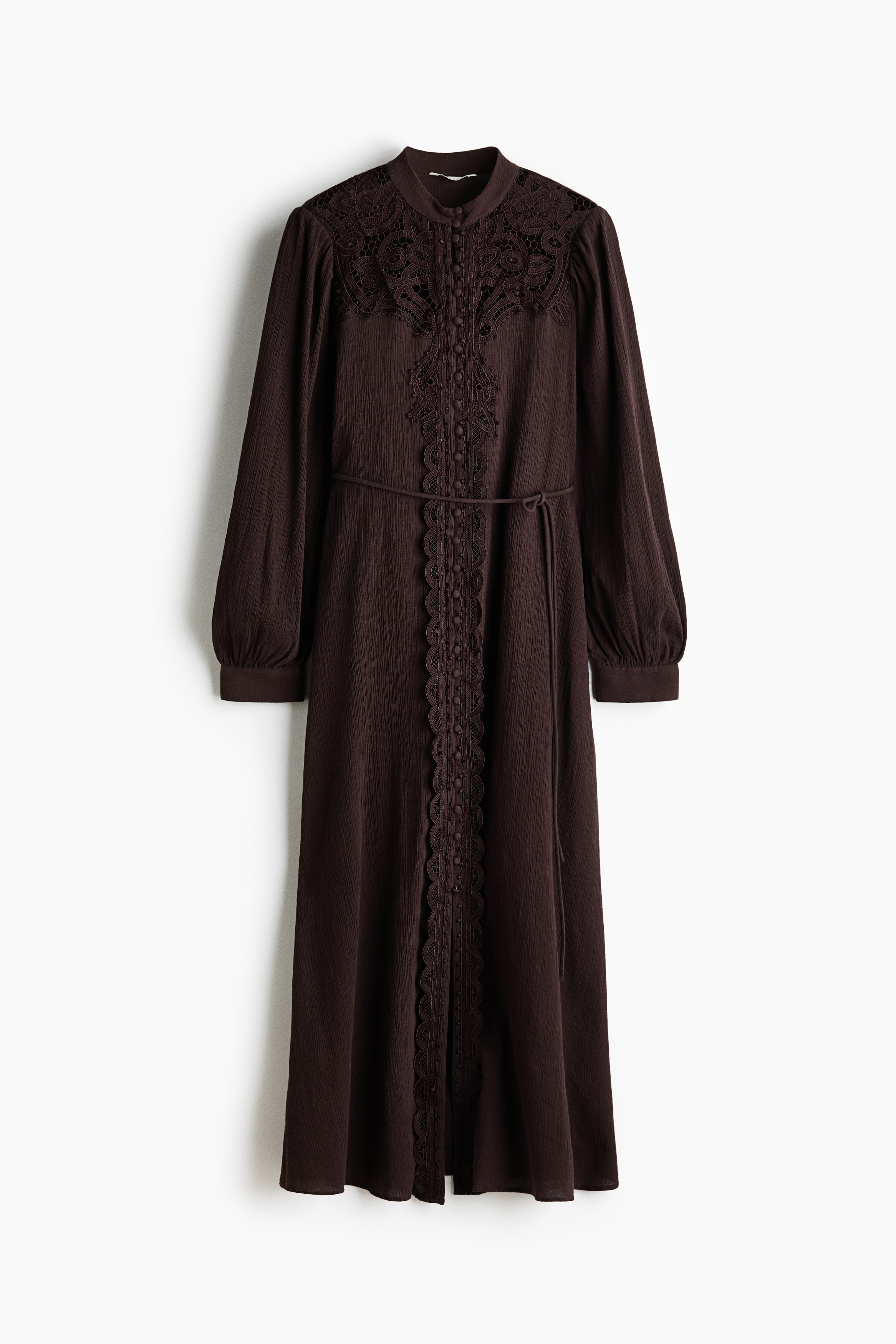Lace-detail cotton dress - Dark brown