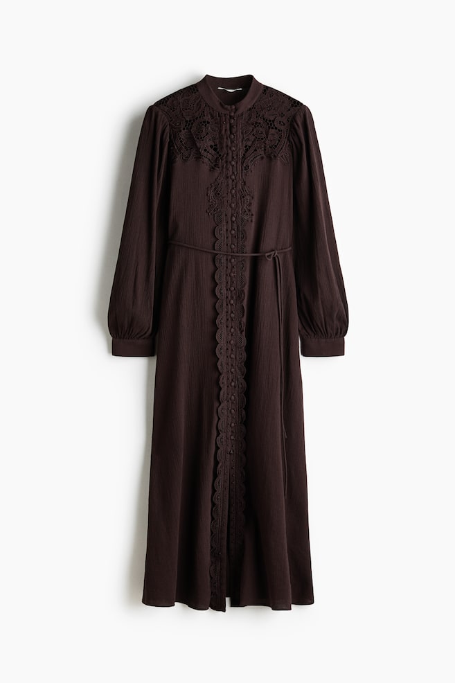 Lace-detail cotton dress - Dark brown/Cream/Light pink/Light turquoise/Light peach pink - 1