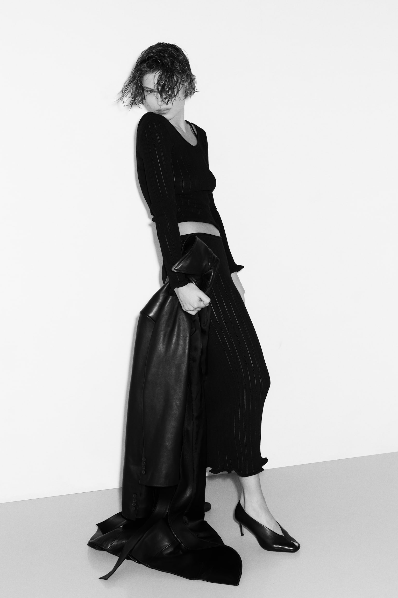 В’язана спідниця в рубчик - Чорний - 7