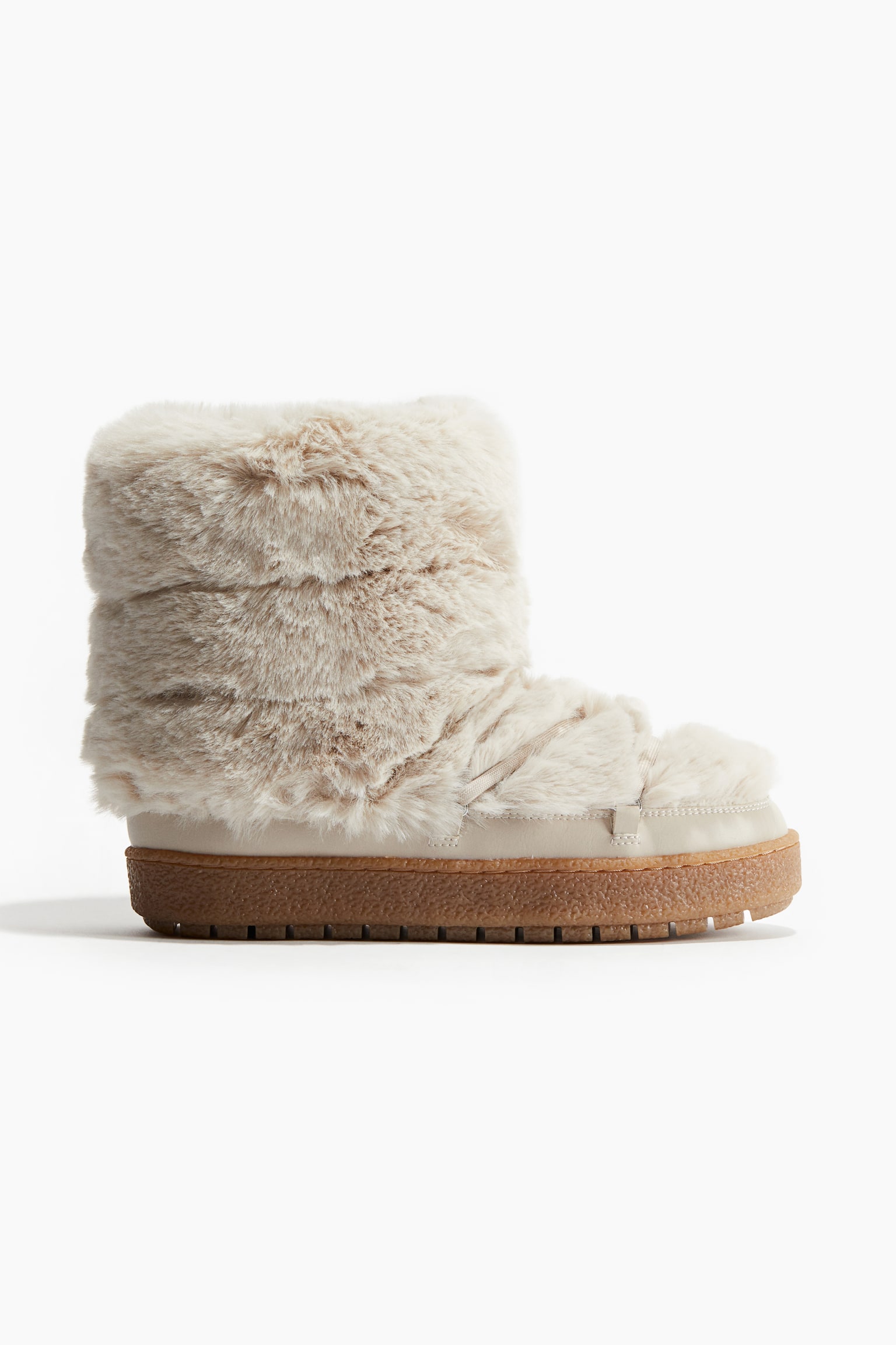 Fluffy warm-lined boots - Light beige/Dark brown - 1