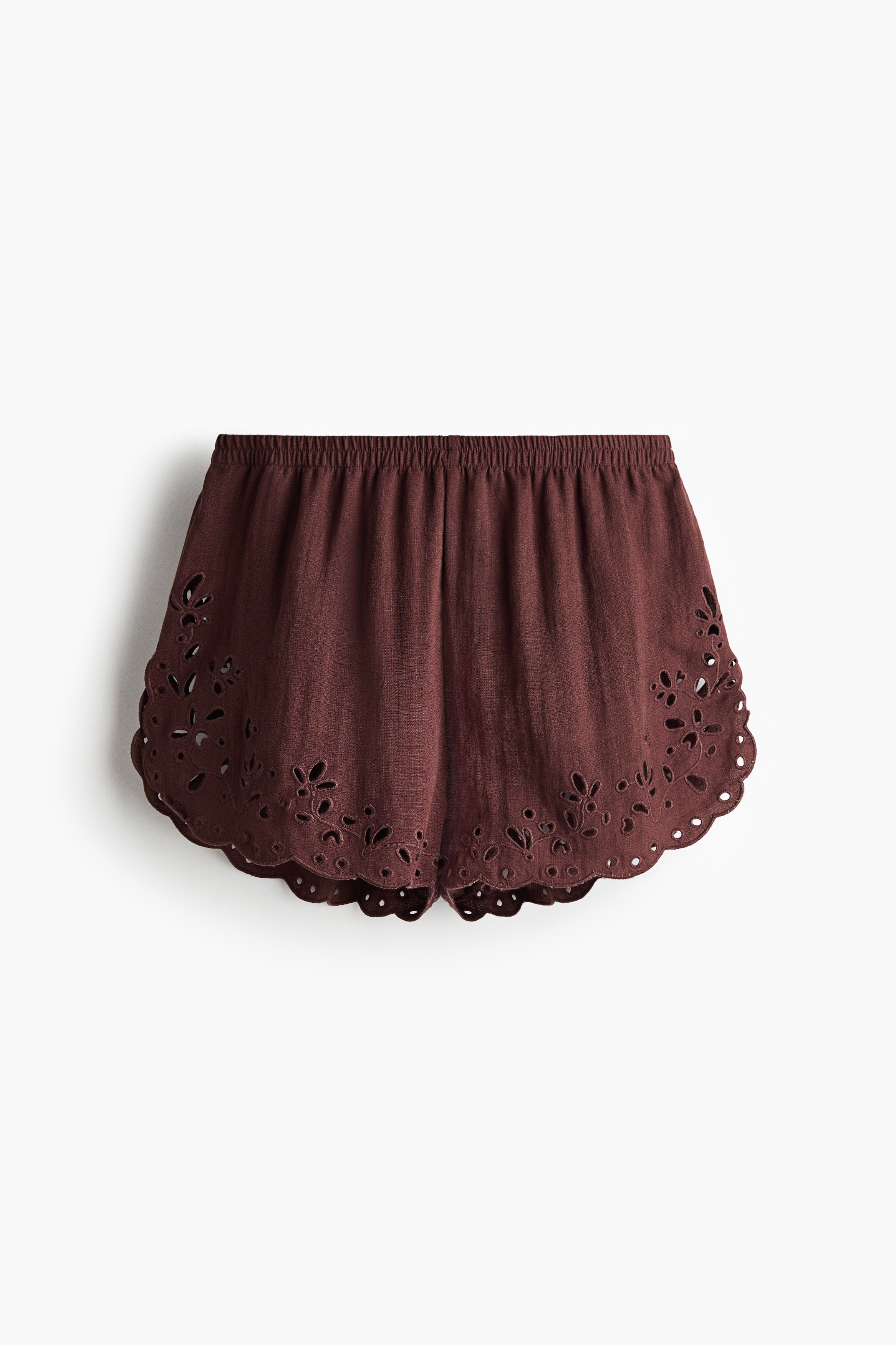 Broderie anglaise shorts - Marron foncé/Crème