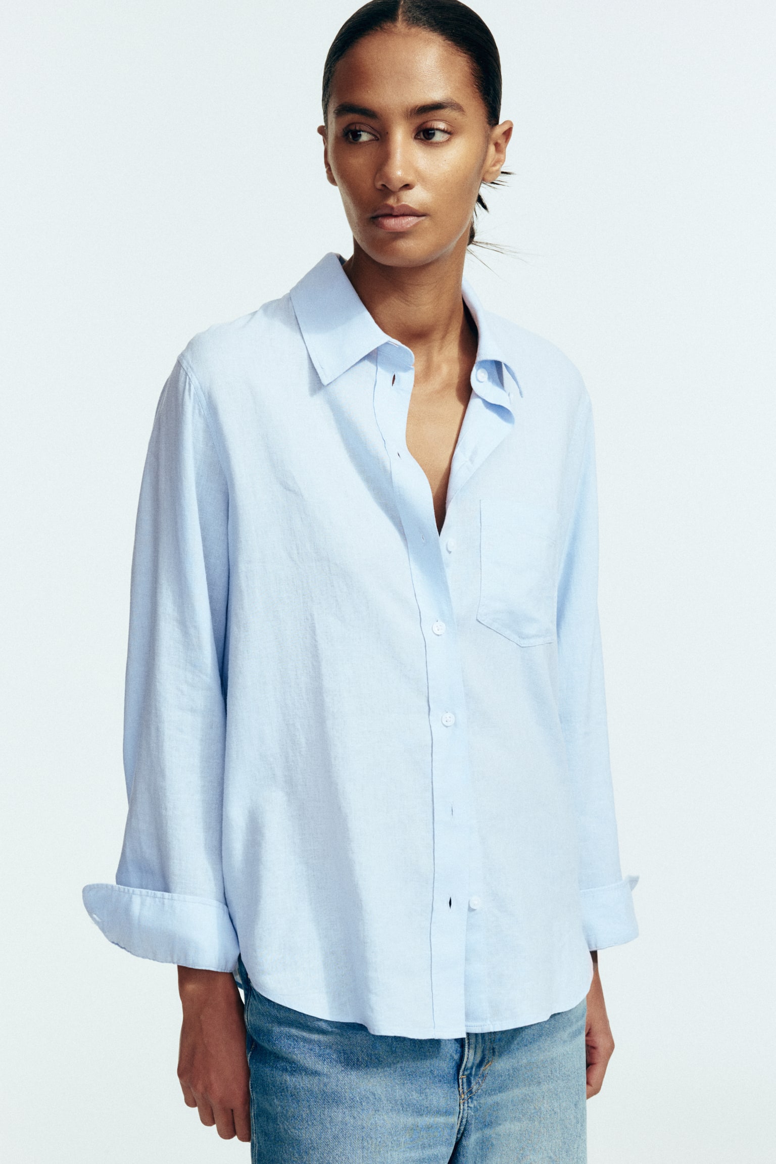 Linen-blend shirt - Light blue/White/Cream/Striped - 3