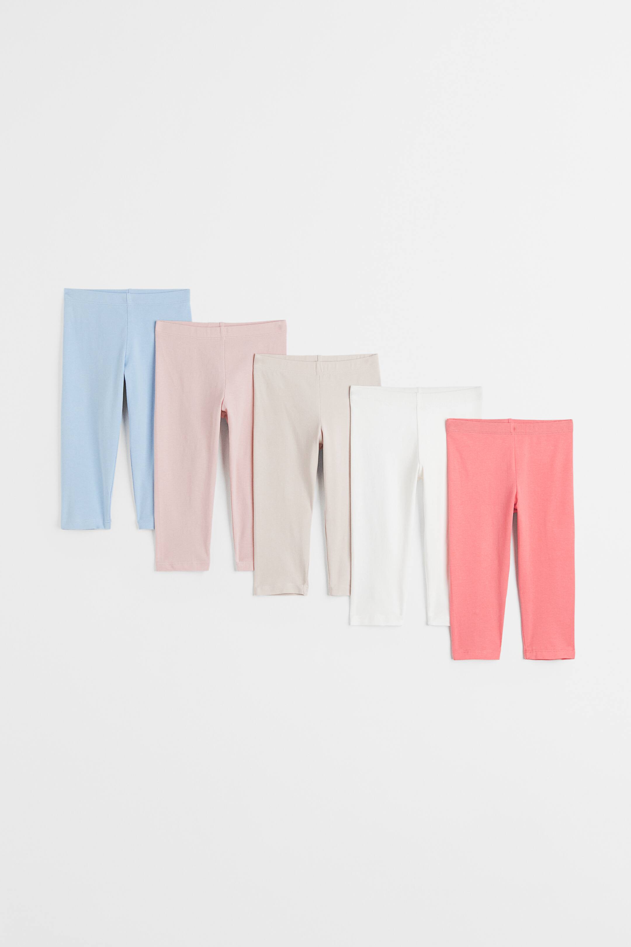 View larger image: 5-pack cotton Capri leggings - Coral/White/Light beige - Kids | H&M 1