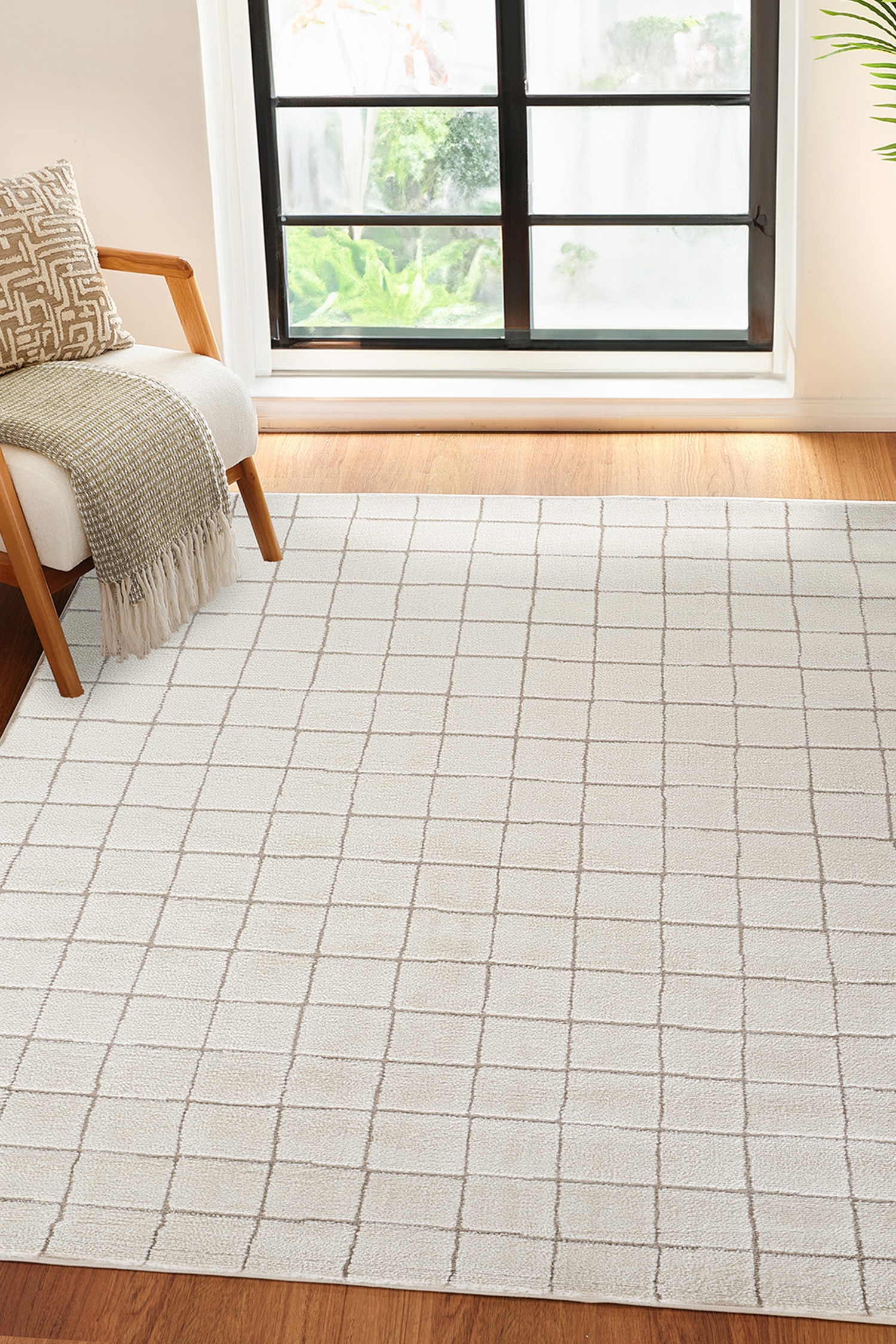 Cascade Modern High Pile Designer Rug - Ivory/Beige