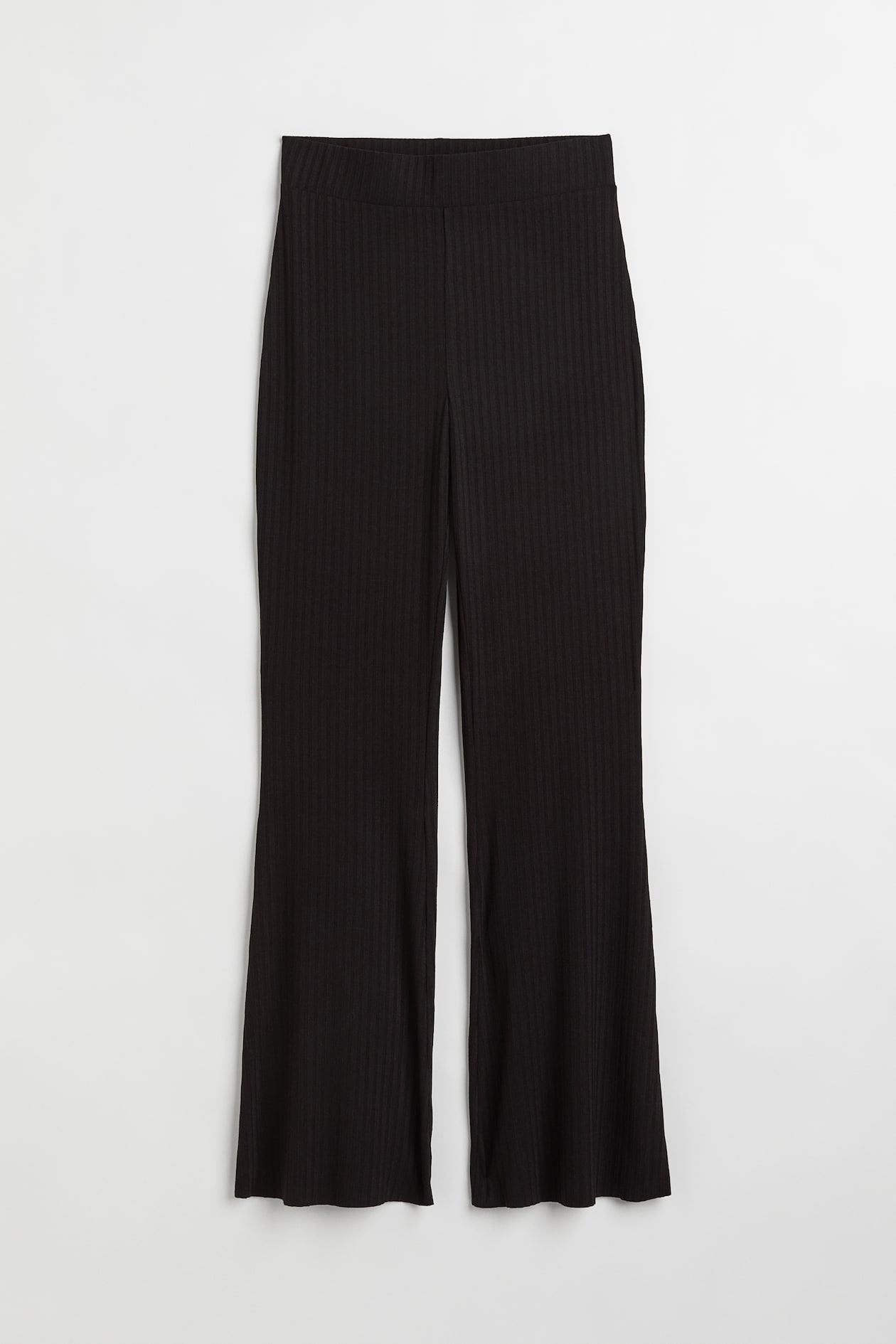 Ribbed trousers - High waist - Long - Black - Ladies | H&M GB