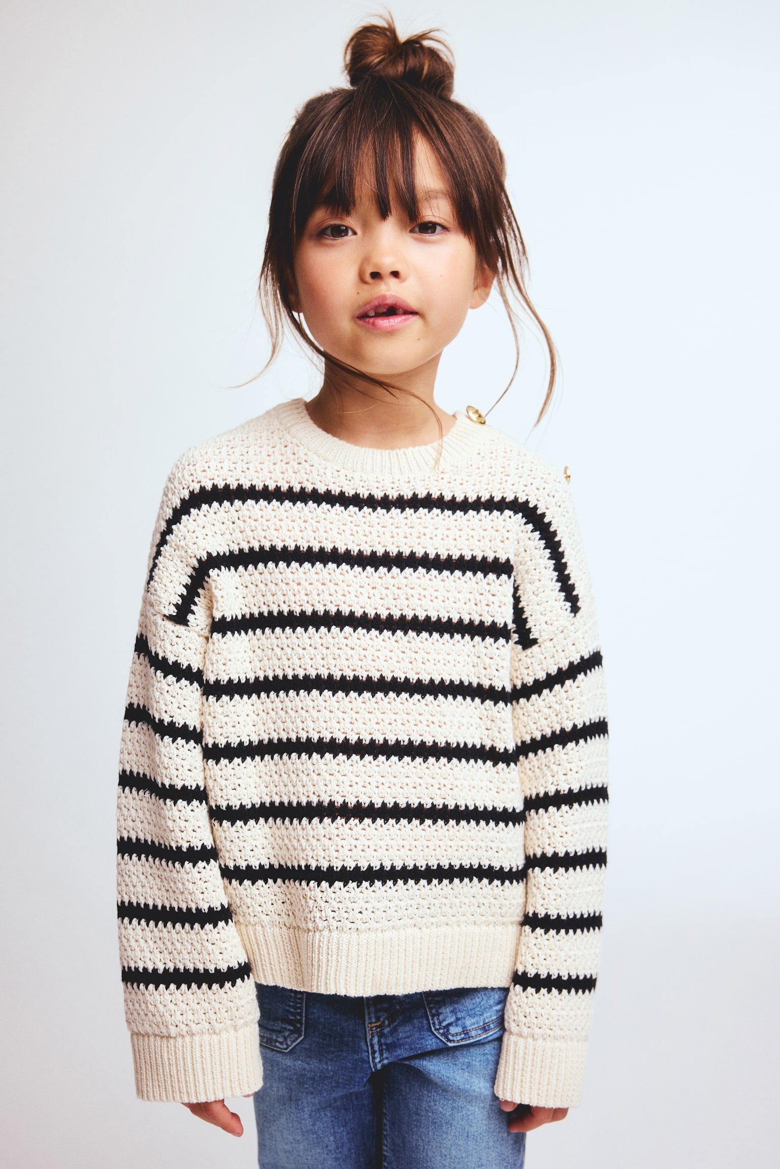 Hole-knit jumper - Light beige/Striped - 5