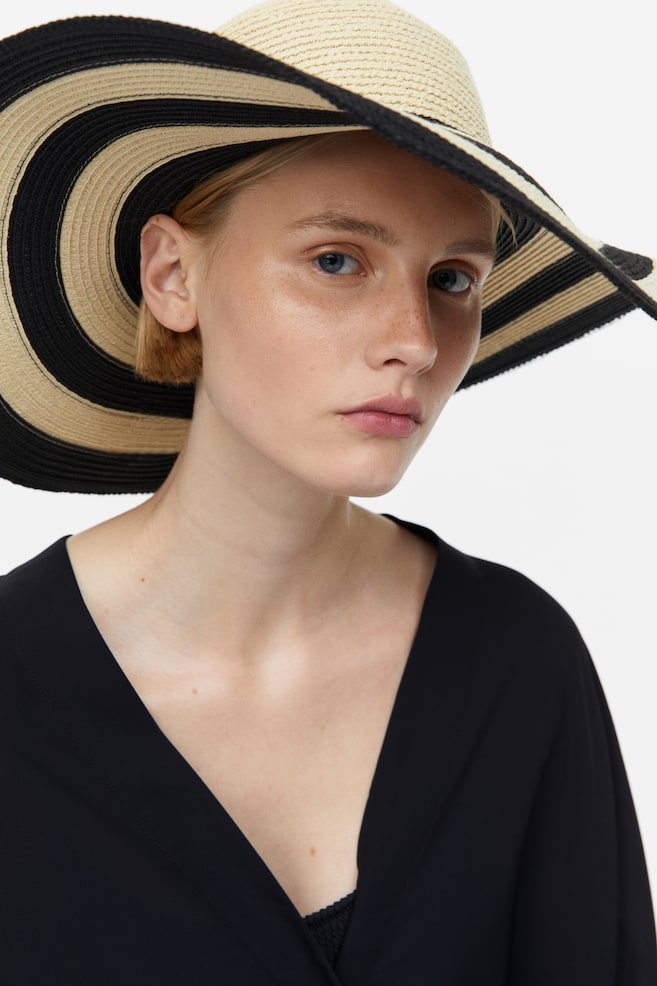 Wide brim straw hat - Beige/Striped - 1
