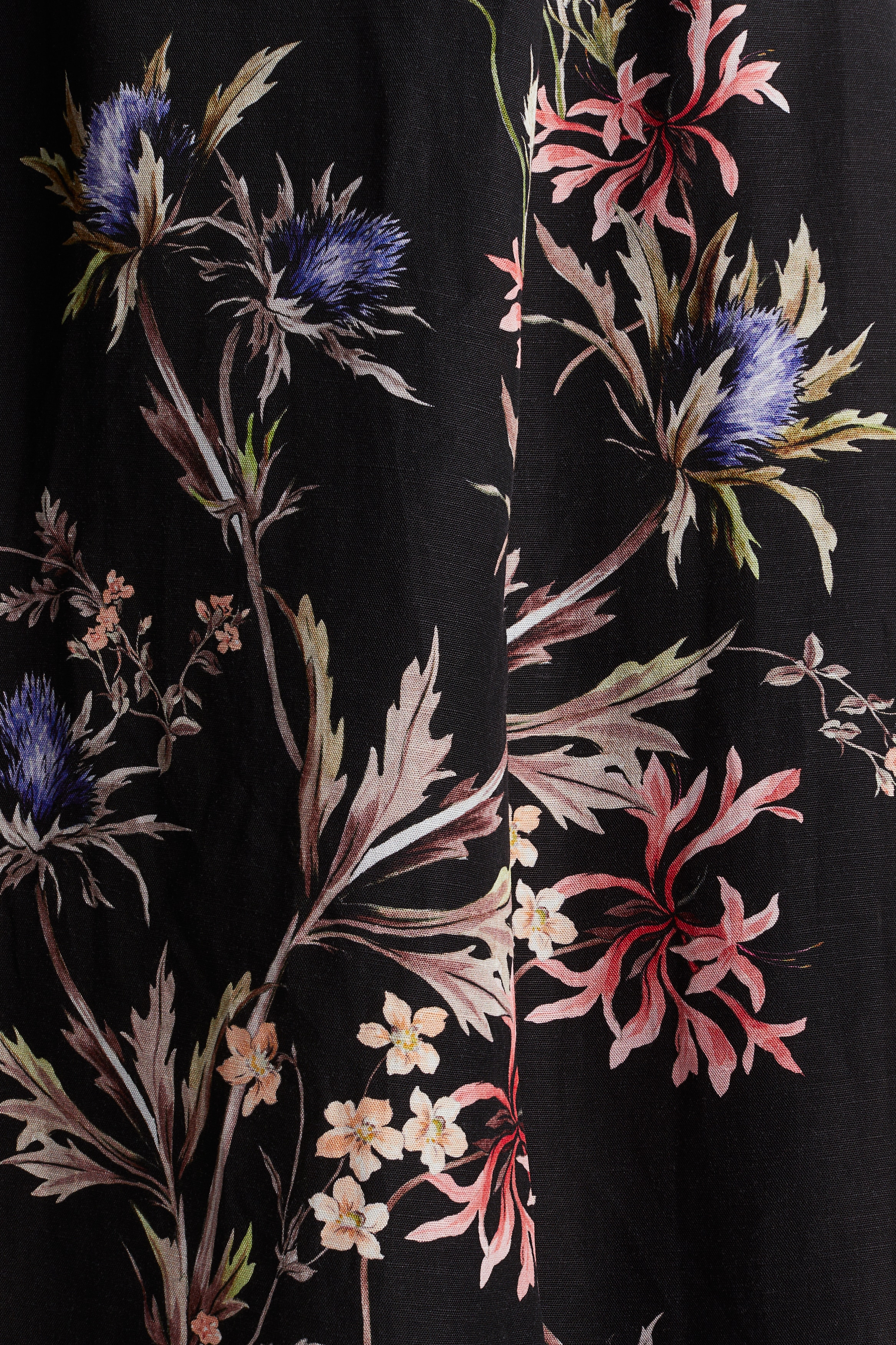 Linen-Blend Tie-Back Dress - Black/floral Linen-Blend Tie-Back Dress - Black/floral