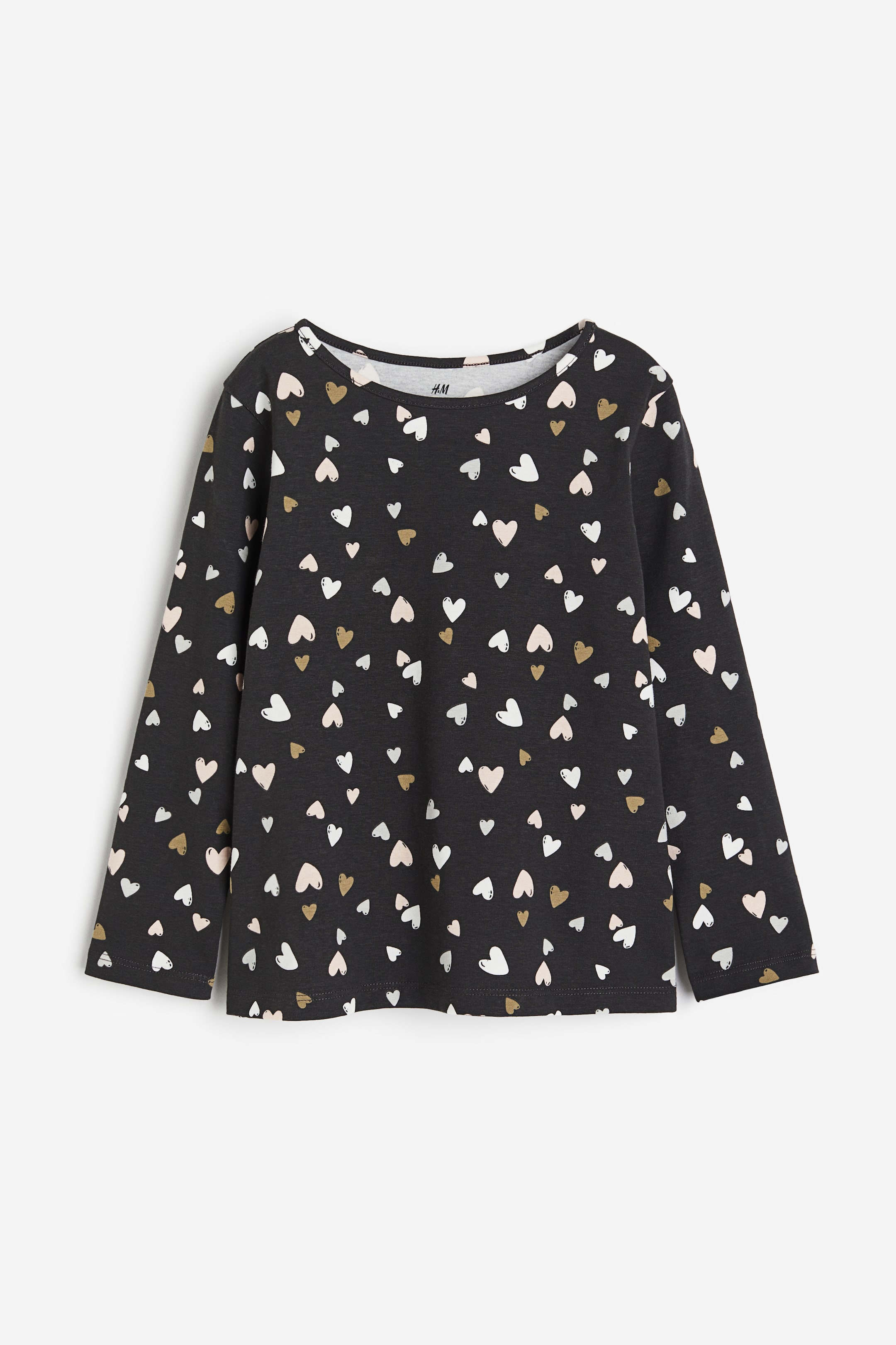 이미지 확대 보기: 프린트 저지 탑 - 다크 그레이/하트 - Kids | H&M KR 1