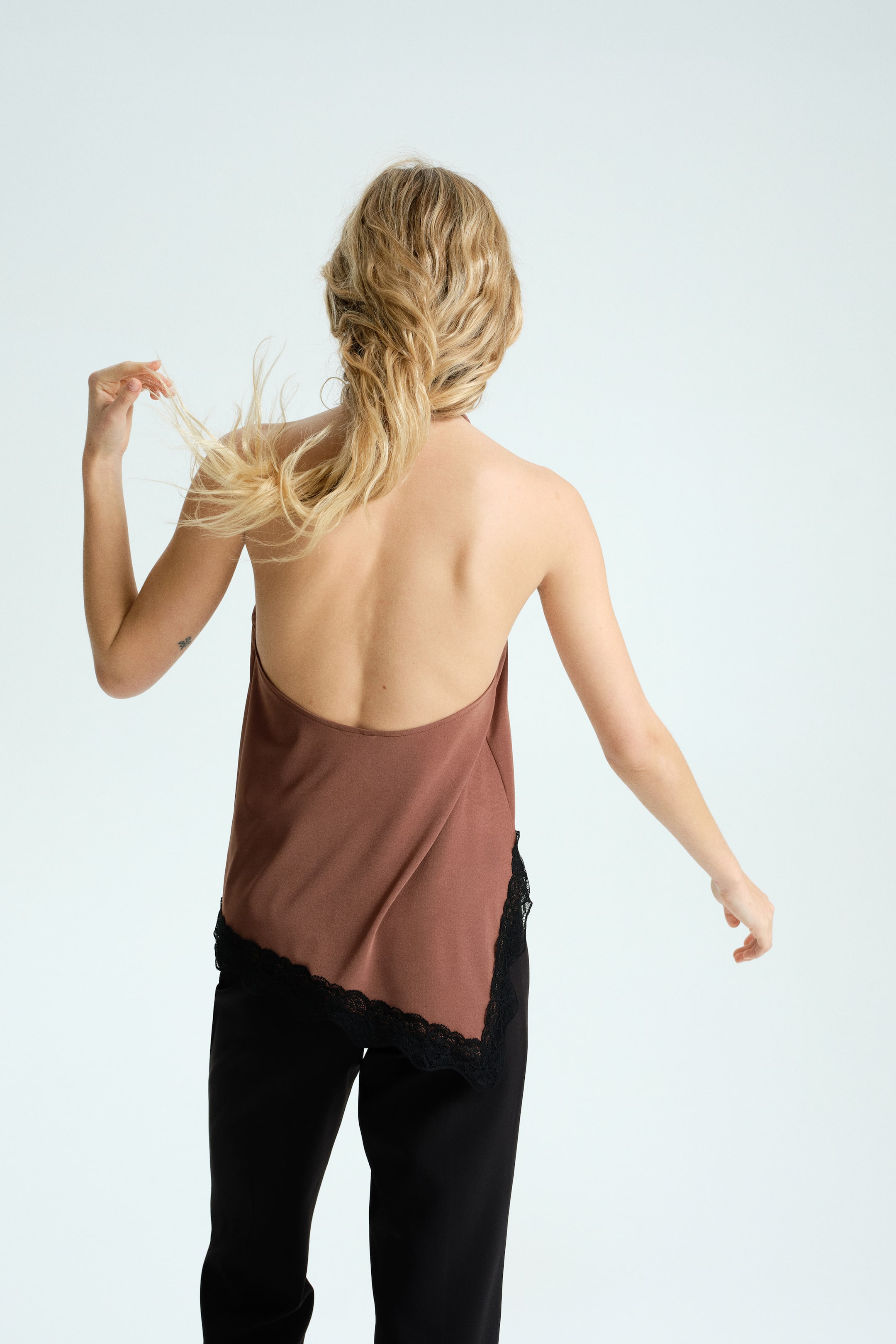 View larger image: Lace-trimmed halterneck top - Brown - Ladies | H&M IE 5