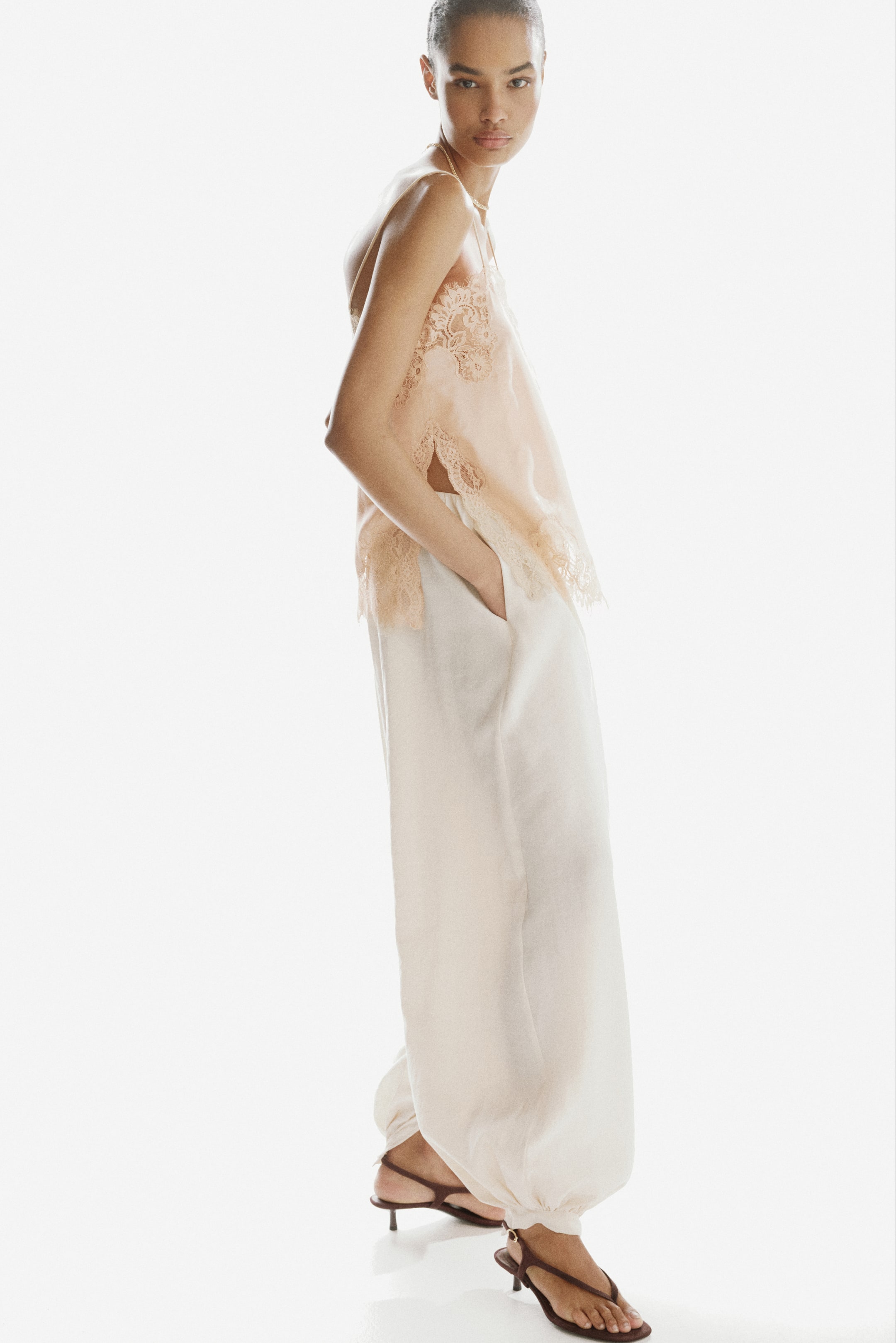 Lace-Trimmed Jacquard-Weave Top
