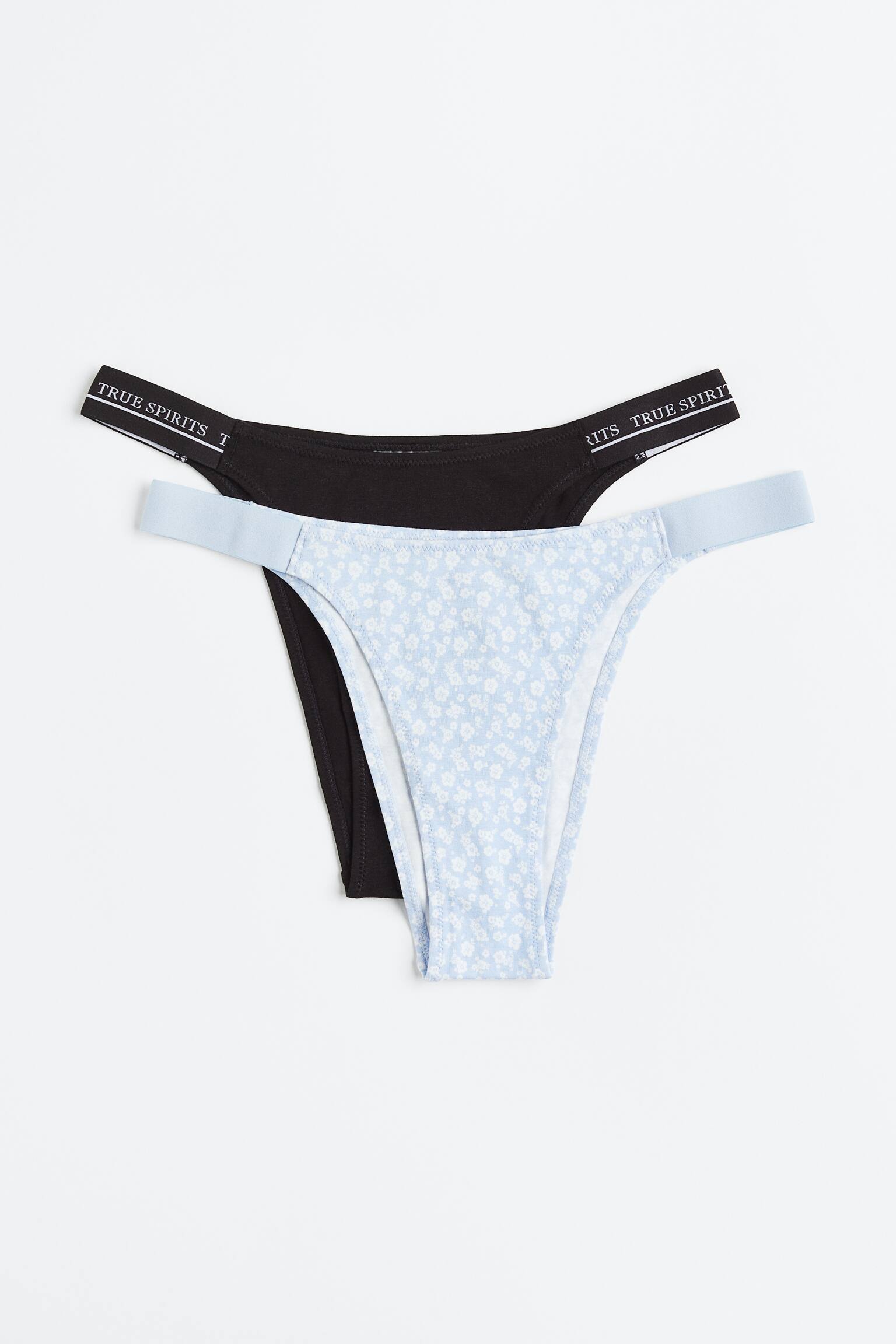 Slip in cotone, 2 pz - Azzurro/fiorellini