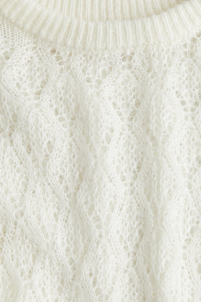 Pointelle-Knit Sweater - White/Beige - 2