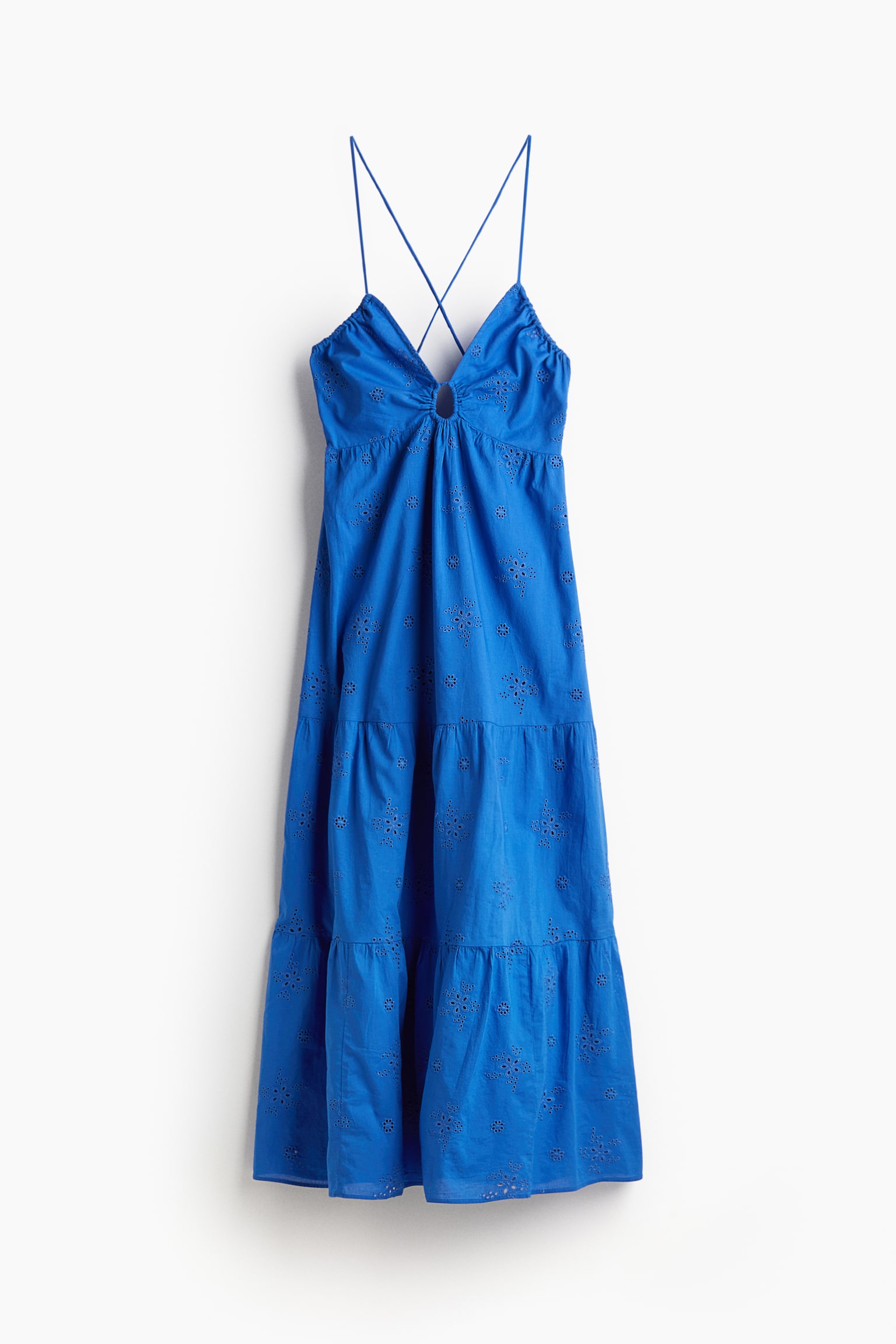 Kleid mit Broderie Anglaise - Blau/Weiß - 2