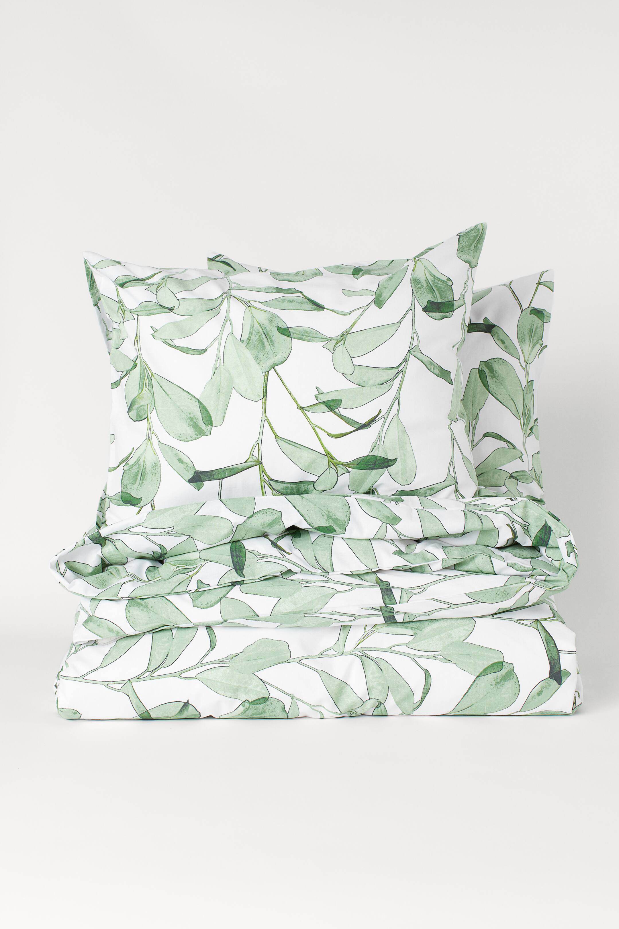 Leaf-print duvet cover set - White/Leaf-patterned - Home All | H&M GB