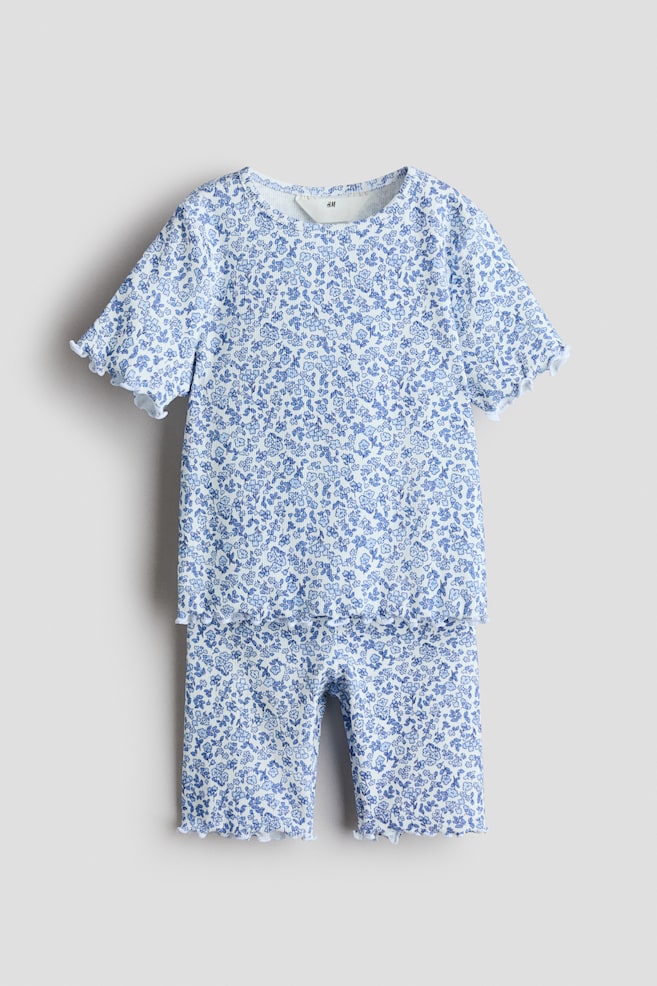 2-piece ribbed cotton set - Light blue/Floral/Light pink/Hearts - 1