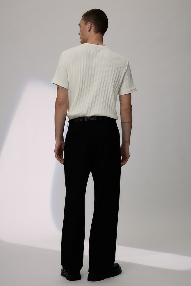 Regular Fit Pointelle-knit T-shirt - Cream/Black - 7