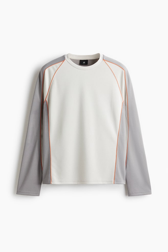 Loose-Fit Long-Sleeved Mesh Shirt - Gray/color block - 1