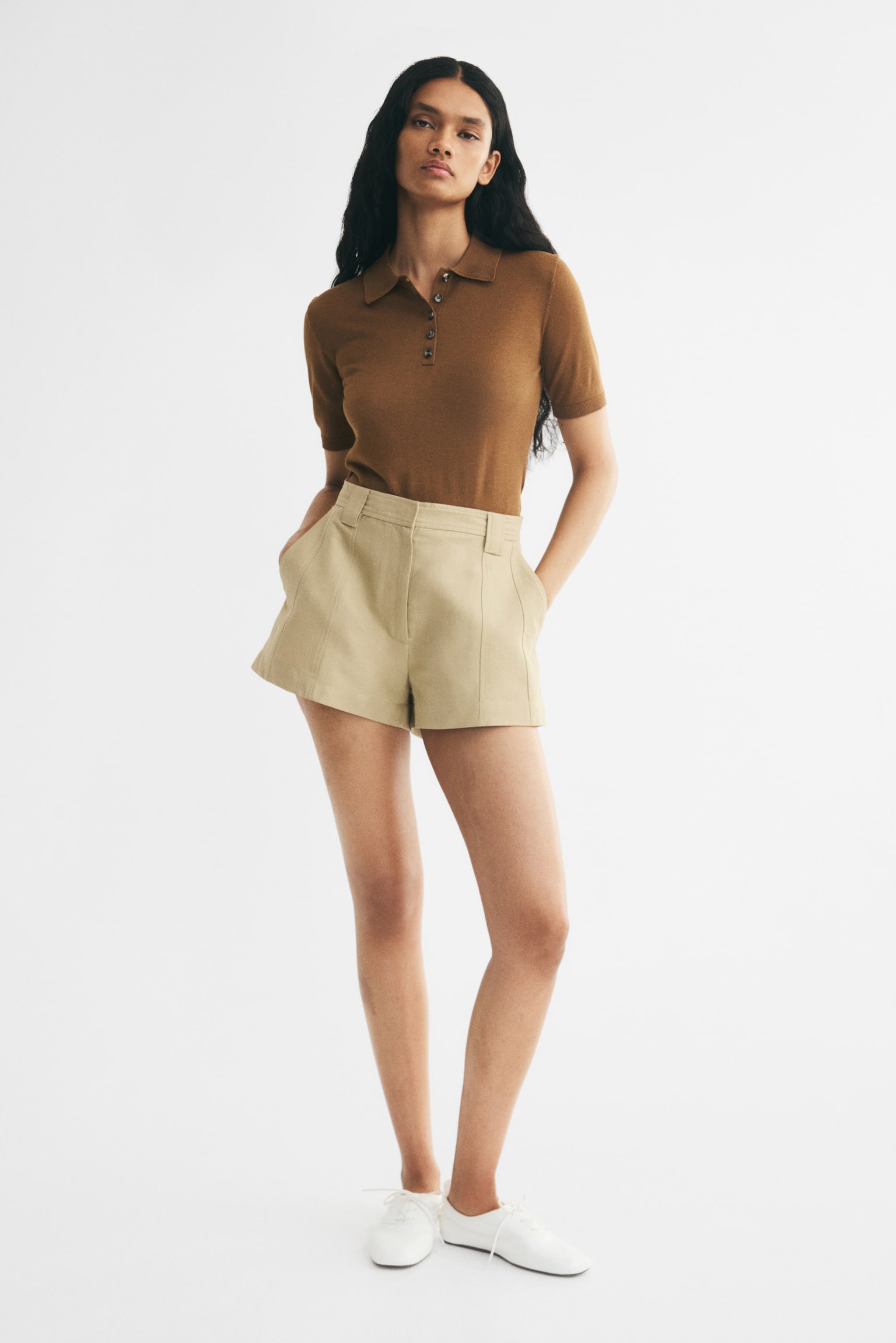Женское поло H&M Knit Polo Shirt, цвет: Коричневый — фото 3