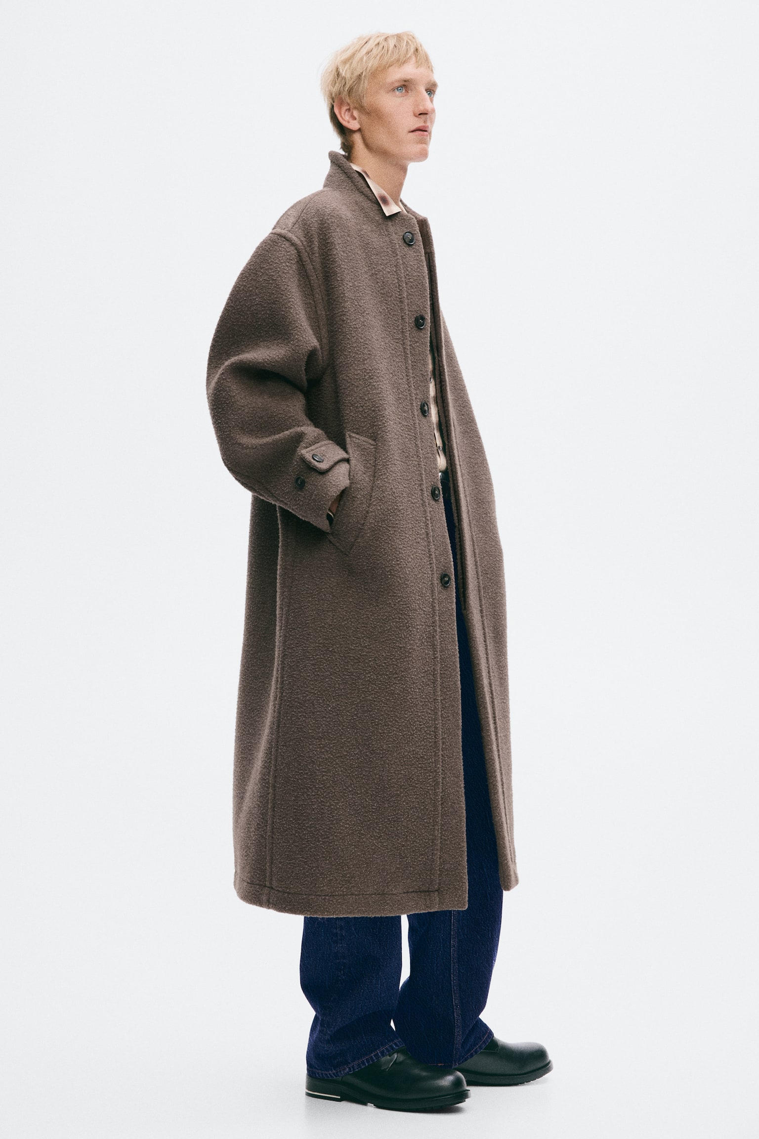 Мужское пальто H&M Long Wool-Blend, цвет: Тёмный бежевый — фото 4