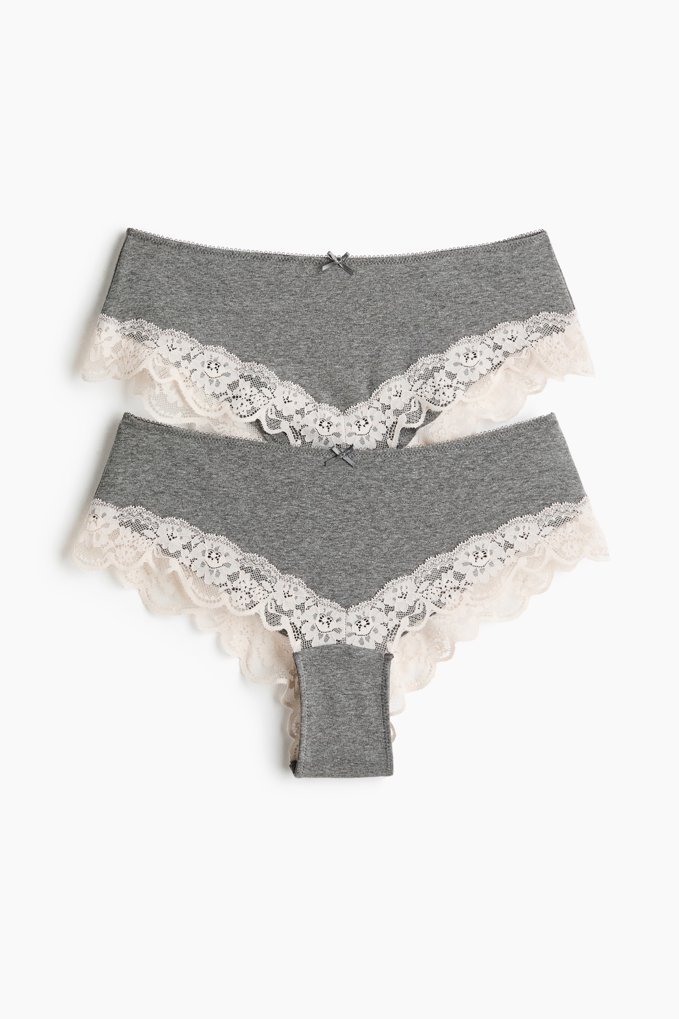 2-Pack Lace-Trimmed Hipster Briefs - Gray melange/cream/Black
