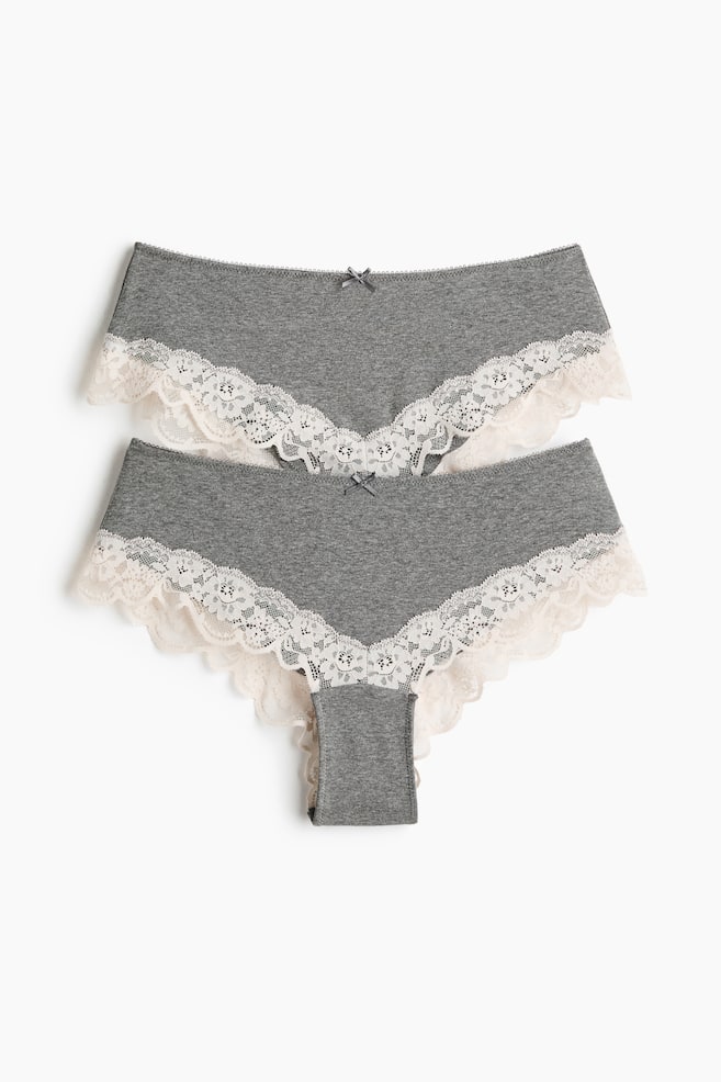 2-Pack Lace-Trimmed Hipster Briefs - Gray melange/cream/Black - 1
